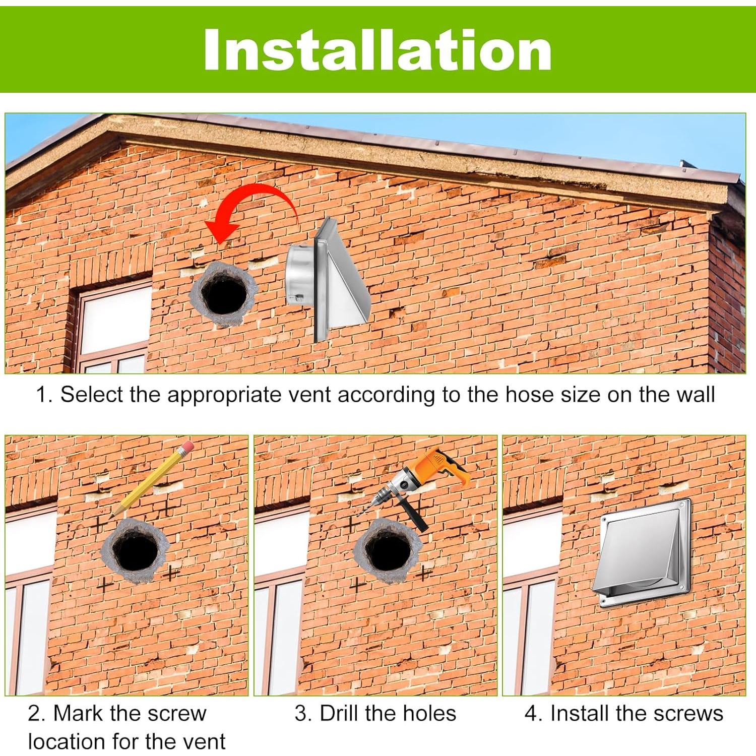 Cubierta de Ventilación de Secadora Exterior 4 Pulgadas Acero Inoxidable