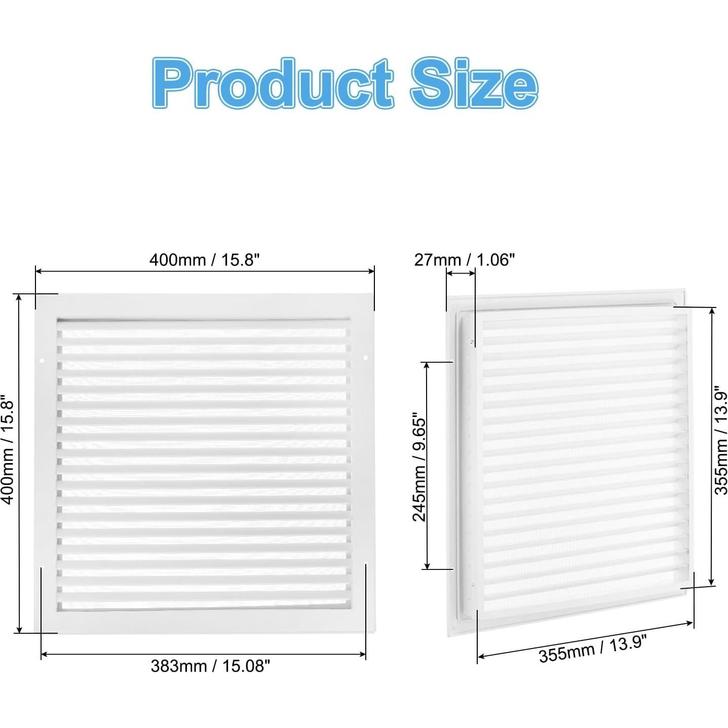 Rejilla de Ventilación PATIKIL 40.6x40.6 cm Aluminio con Persiana