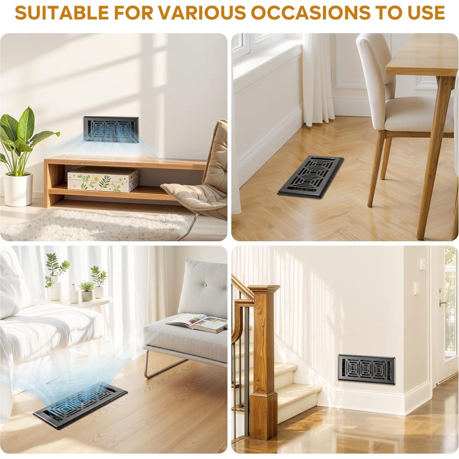 Cubiertas de Ventilación de Piso HQZHQZ 6x12 cm Paquete de 4 Negro