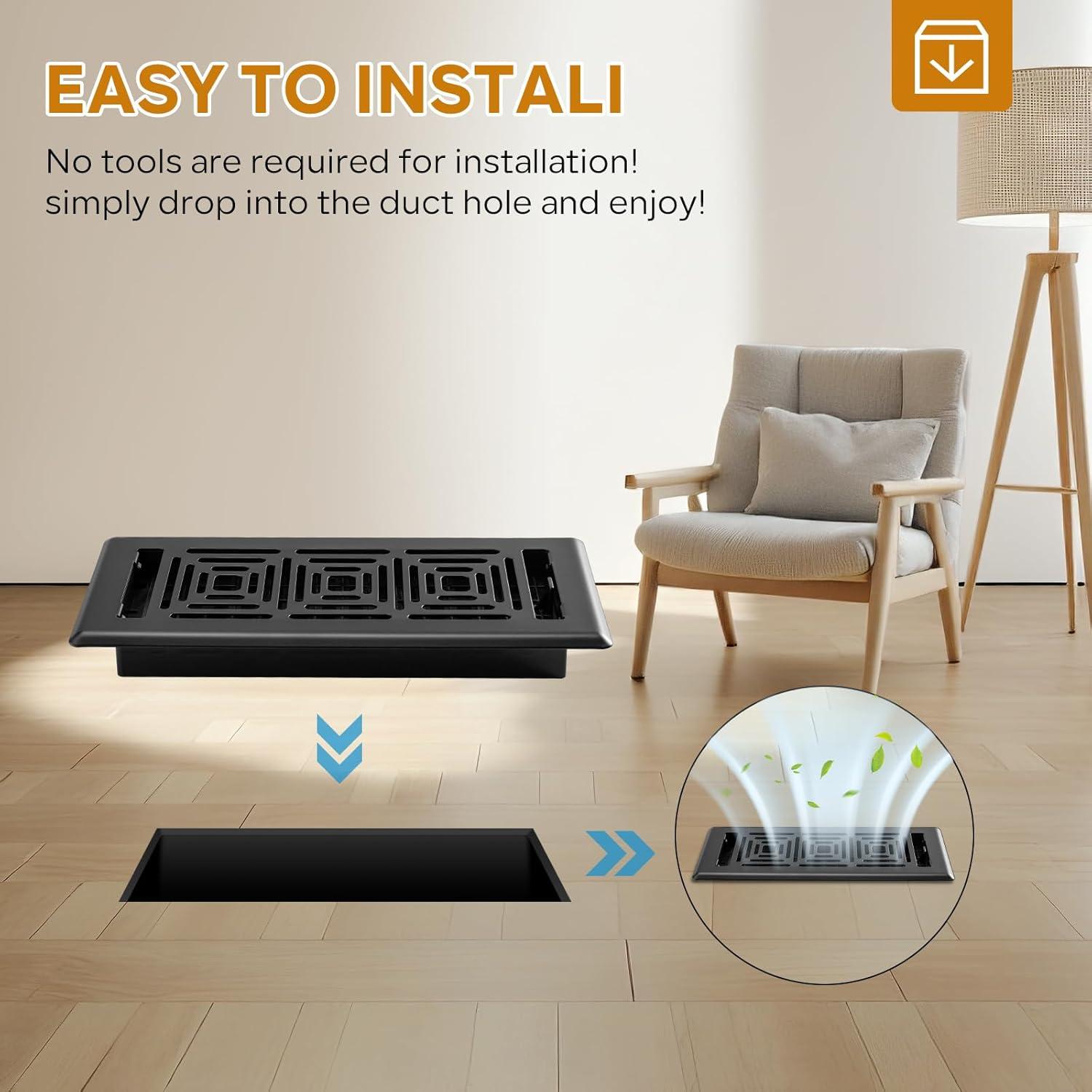 Cubiertas de Ventilación de Piso HQZHQZ 6x12 cm Paquete de 4 Negro