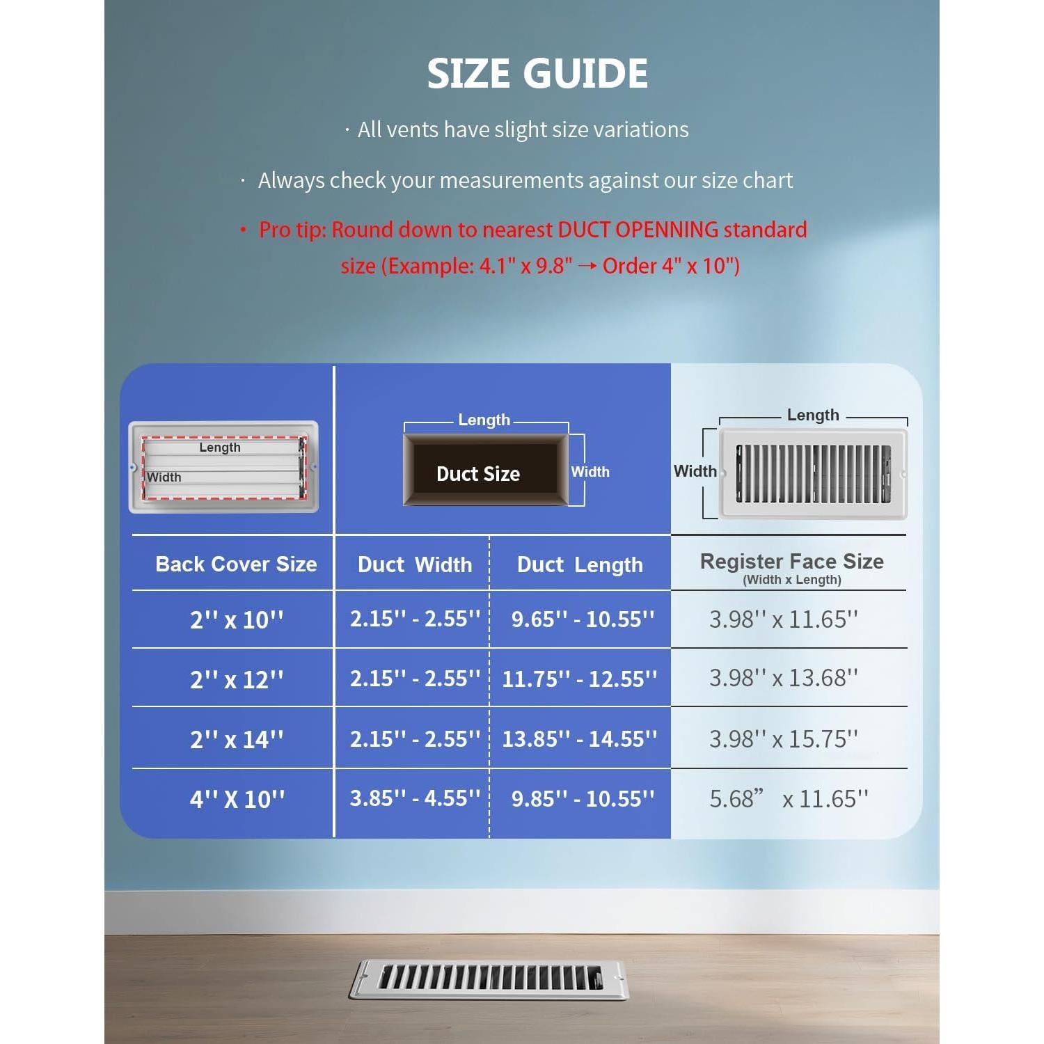 Rejilla de Ventilación de Piso JSLIN 4x10 cm Blanca - 1 Paquete