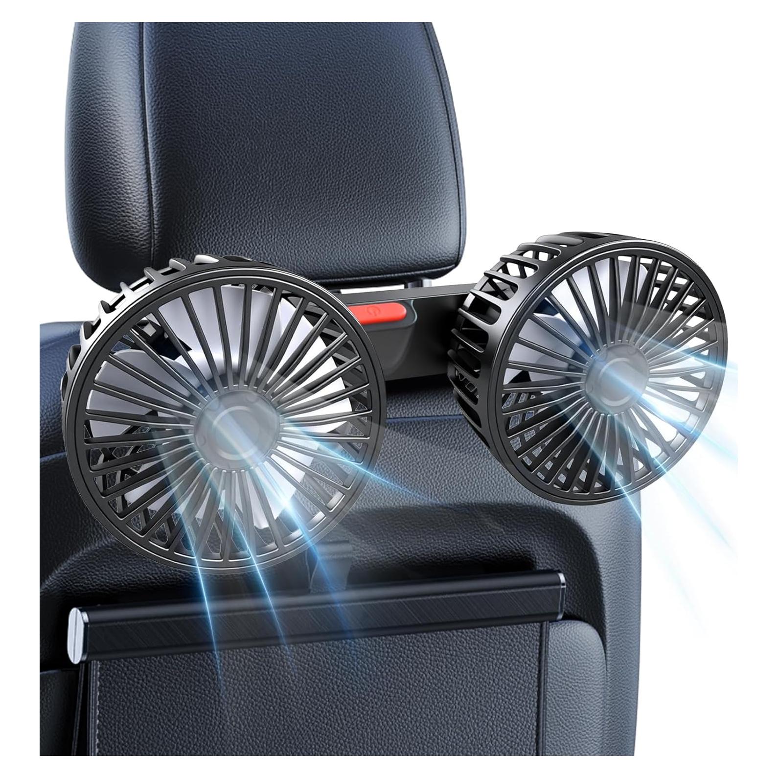 Ventilador de Coche HEEYCEM Doble Cabeza USB 5V 3 Velocidades