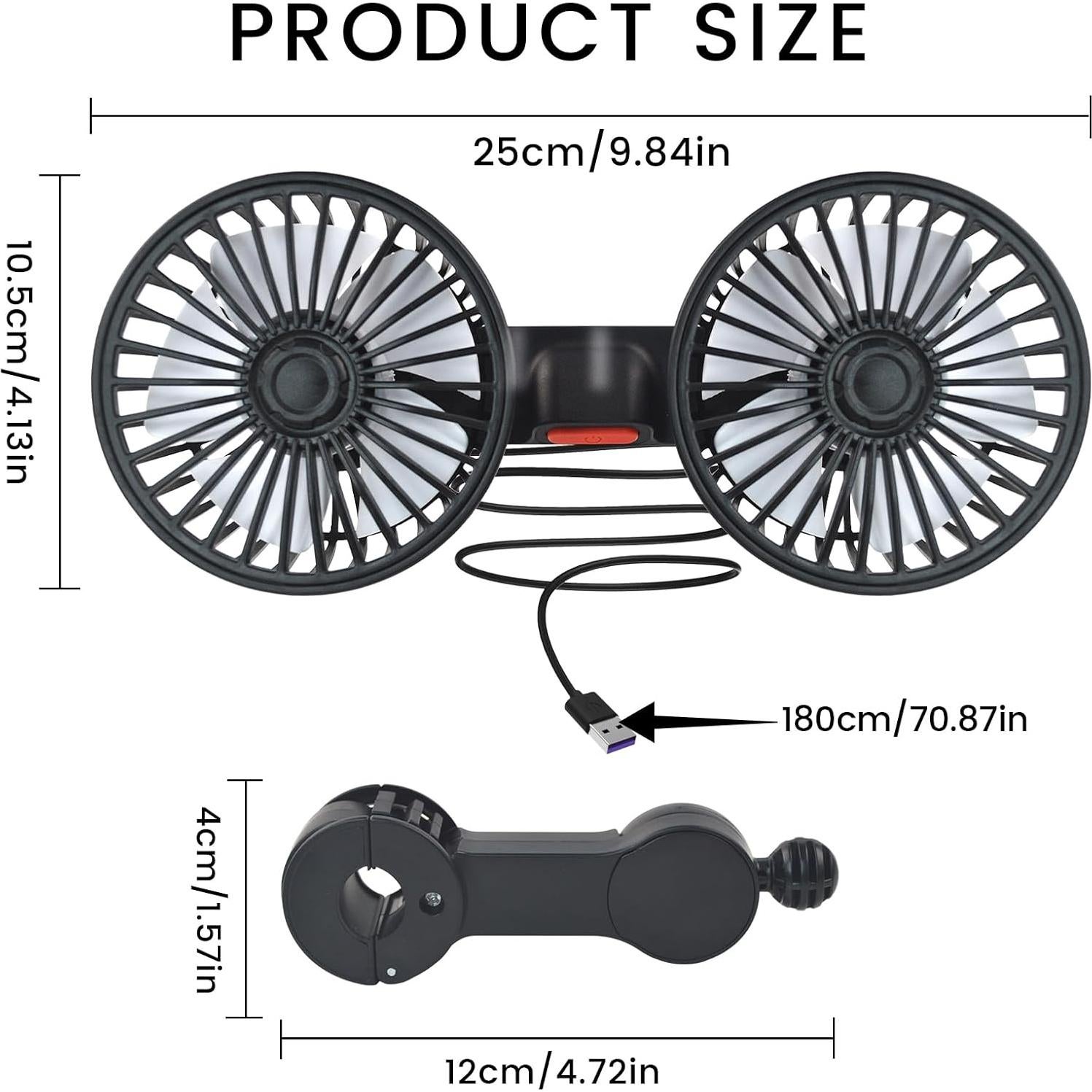 Ventilador de Coche HEEYCEM Doble Cabeza USB 5V 3 Velocidades
