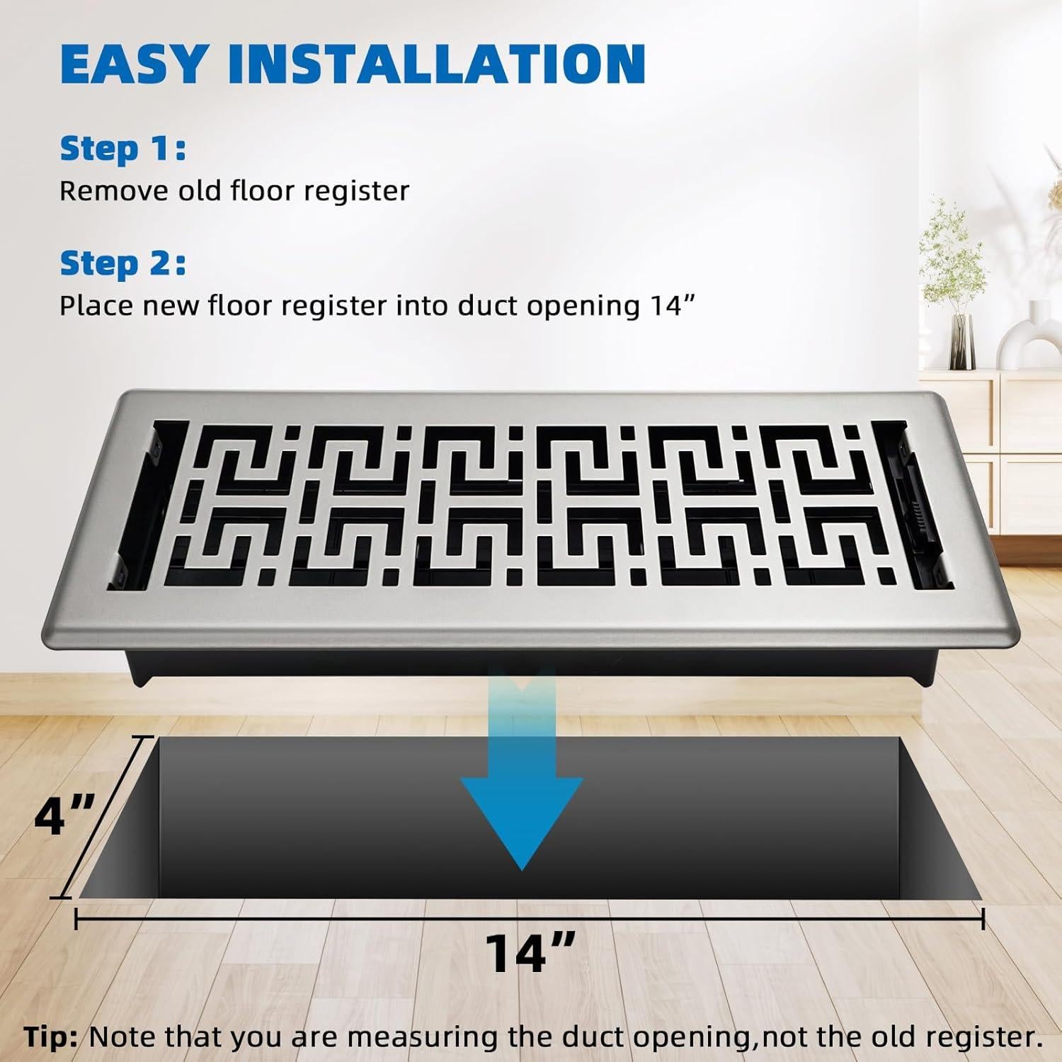 Registro de Piso 10x36 cm BYEWIRE - Paquete de 3 Rejillas de Acero