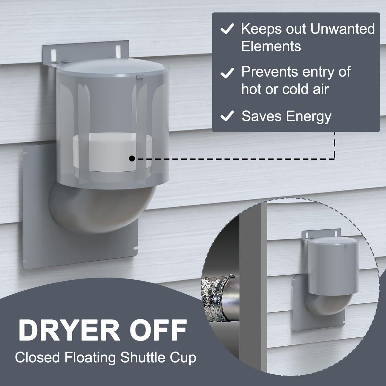 Cubierta de Ventilación para Secadora Mogseek 4" Exterior Gris