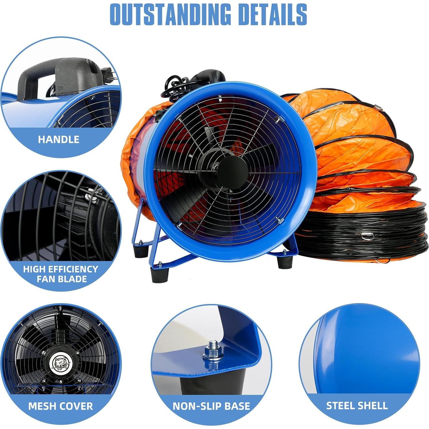 Ventilador Axial de Escape WARSUN 520W 30cm con Manguera 10m