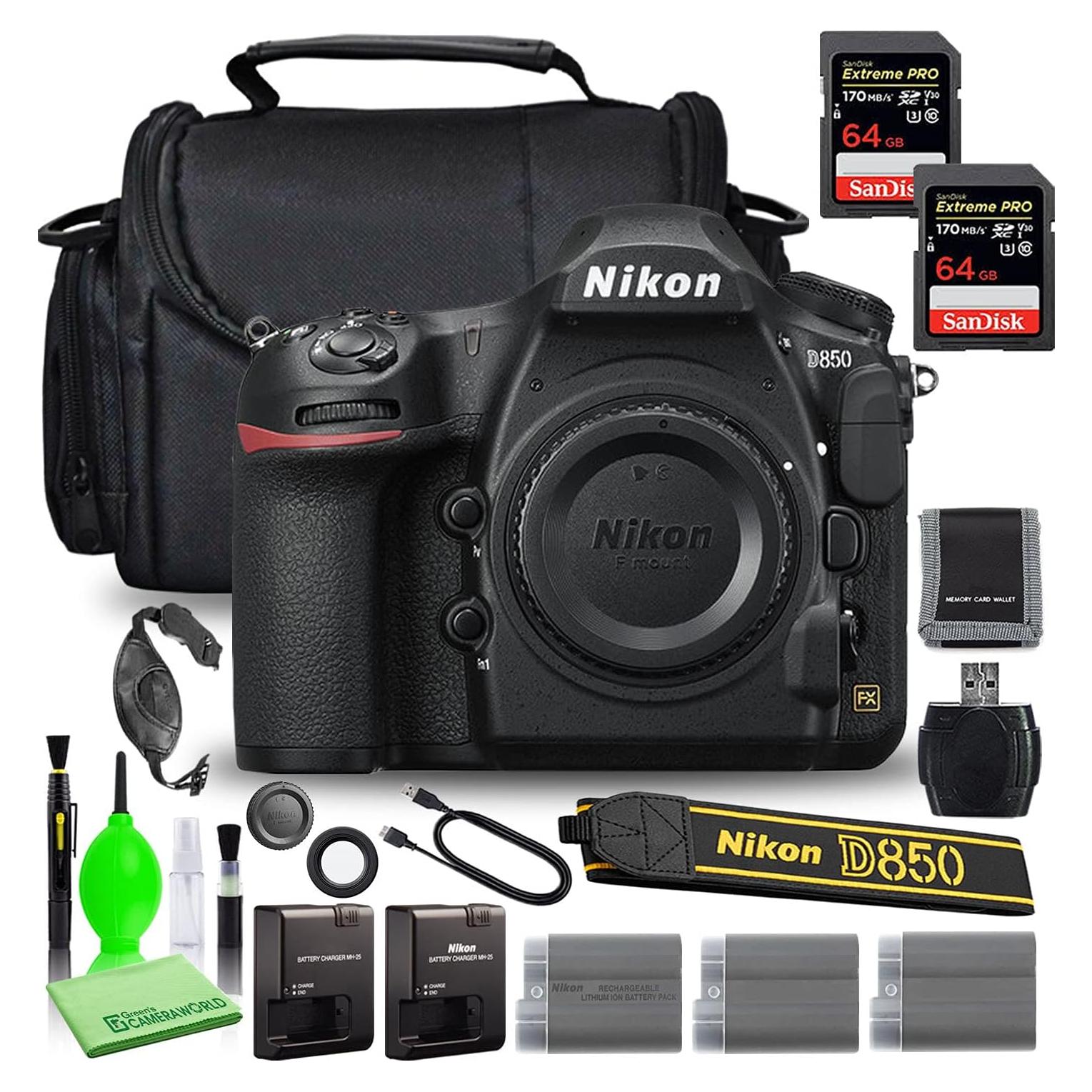 Cámara Digital DSLR Nikon D850 Cuerpo + 2 Tarjetas SD 64GB + Accesorios