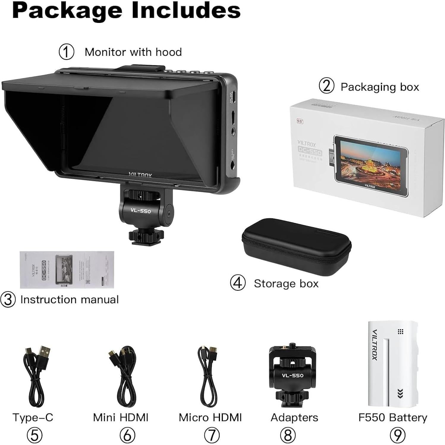 Monitor de Campo VILTROX DC-550 5.5" 1200 Nits 4K HDMI