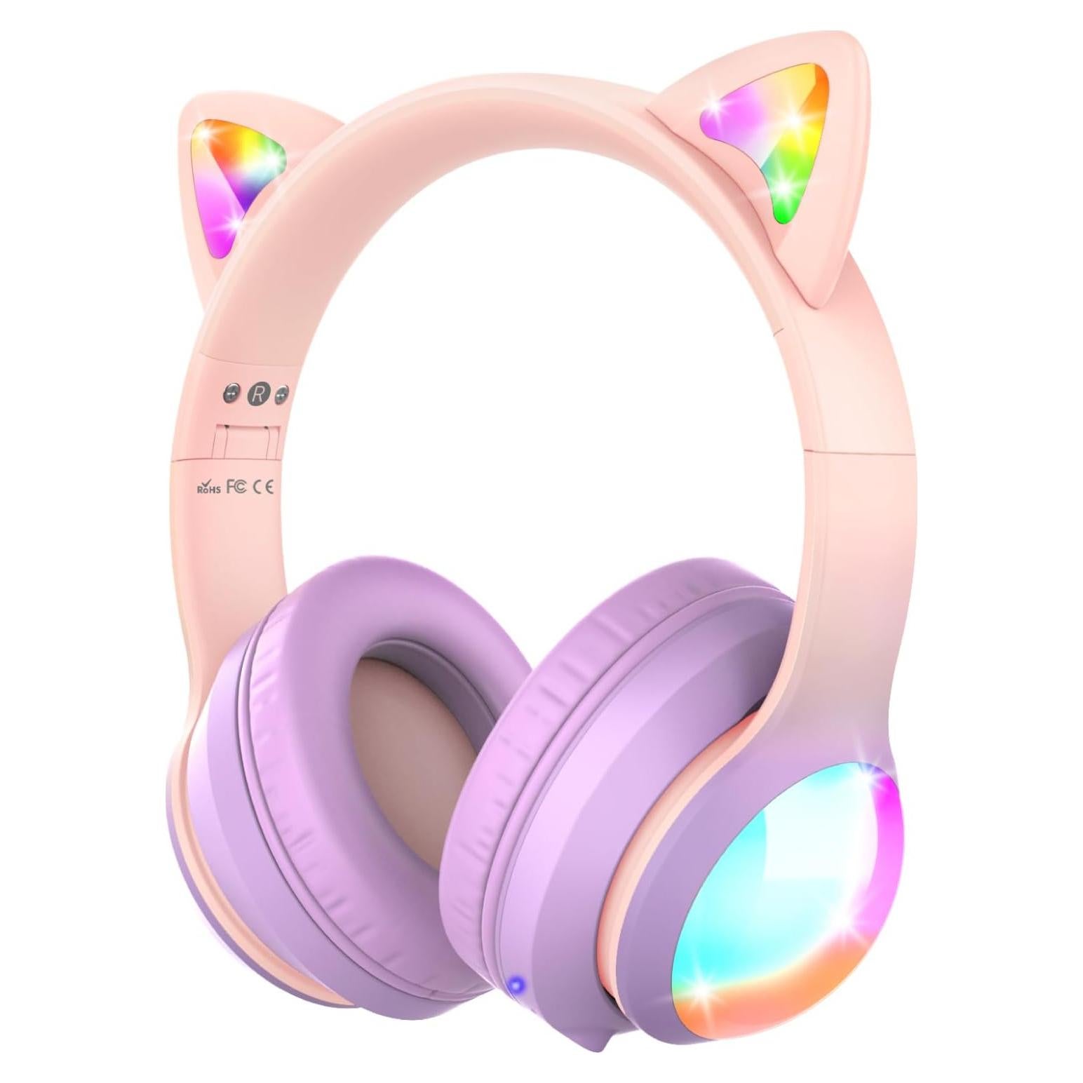 Auriculares FosPower Kids Bluetooth 5.2 Orejas de Gato Rosa