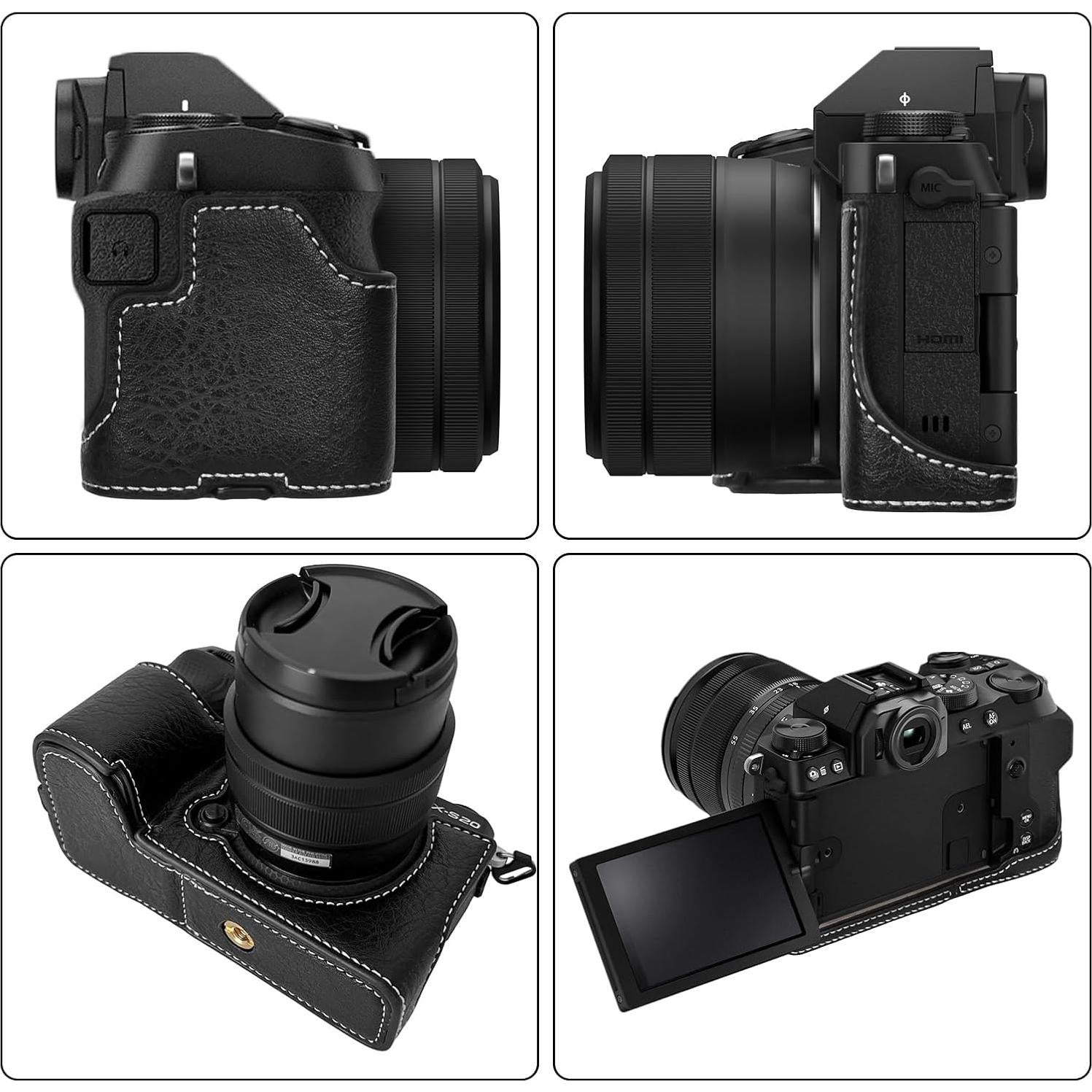 Funda Media de Cuero PU para Cámara Fujifilm X-S20 - Negra