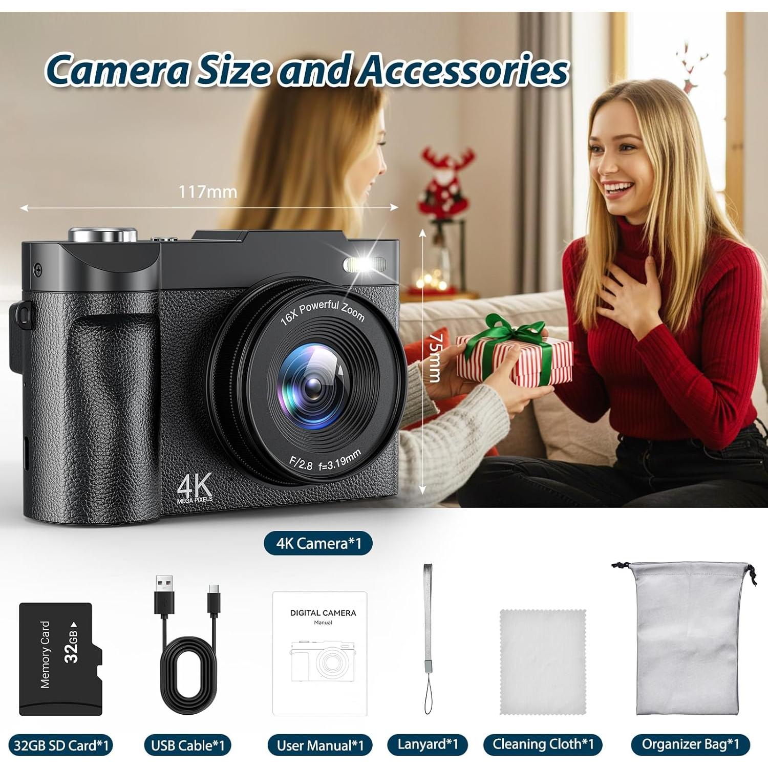 Cámara Digital 4K 50MP ANVOSCI DC03 con Pantalla Invertible 2.8"