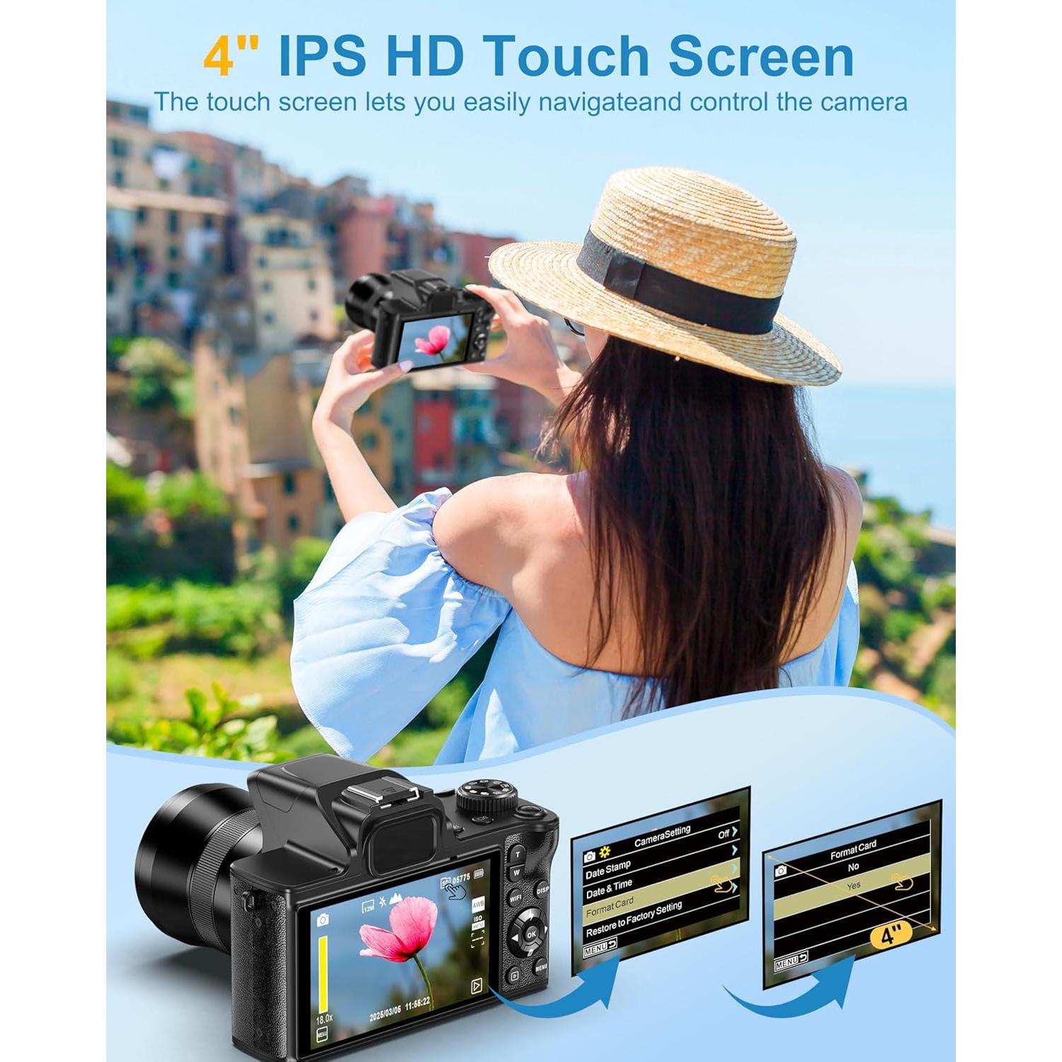 Cámara Digital 4K Banflower 64MP con WiFi y Pantalla Táctil 10.16cm