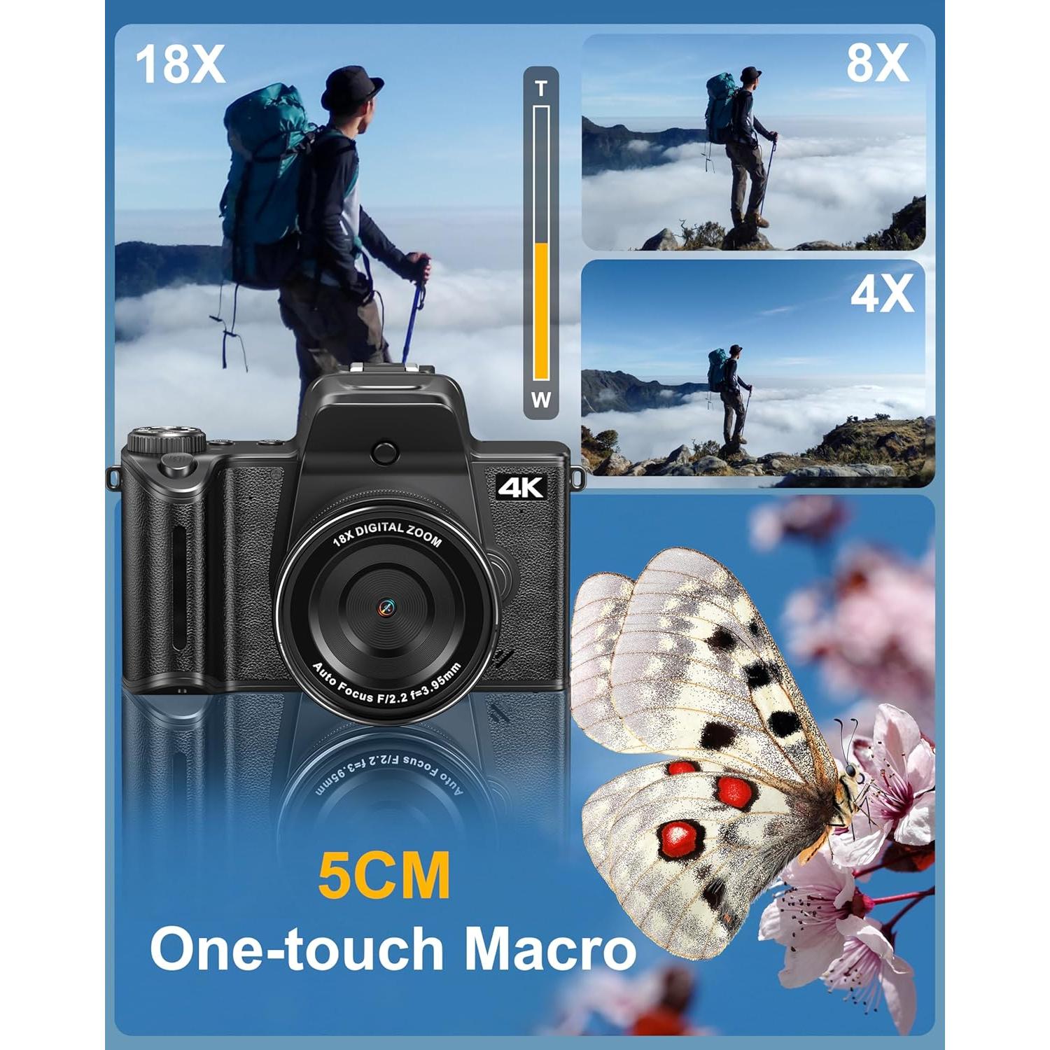 Cámara Digital 4K Banflower 64MP con WiFi y Pantalla Táctil 10.16cm