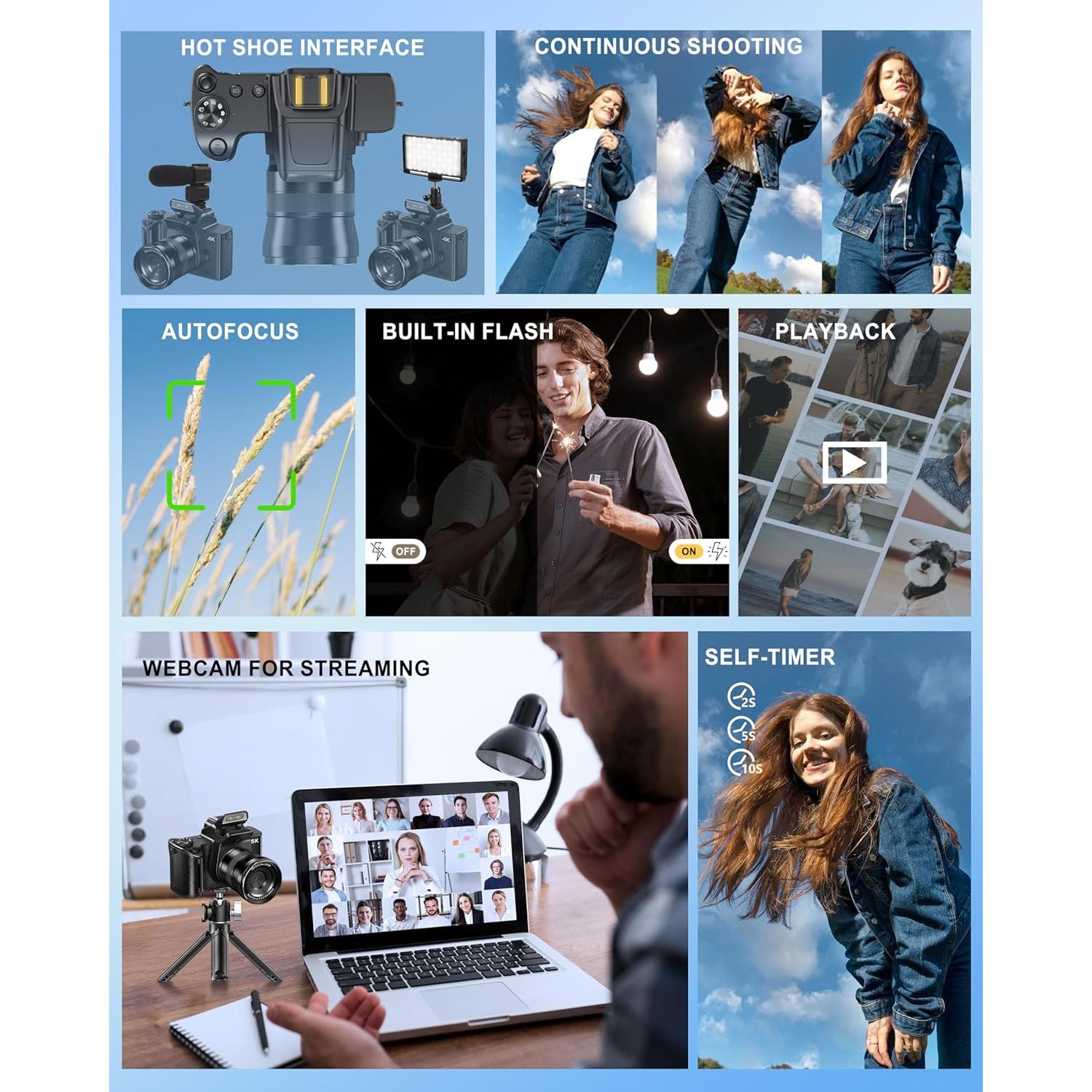 Cámara Digital 4K Banflower 64MP con WiFi y Pantalla Táctil 10.16cm