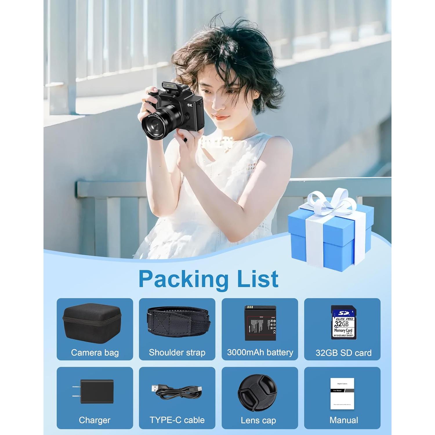 Cámara Digital 4K Banflower 64MP con WiFi y Pantalla Táctil 10.16cm