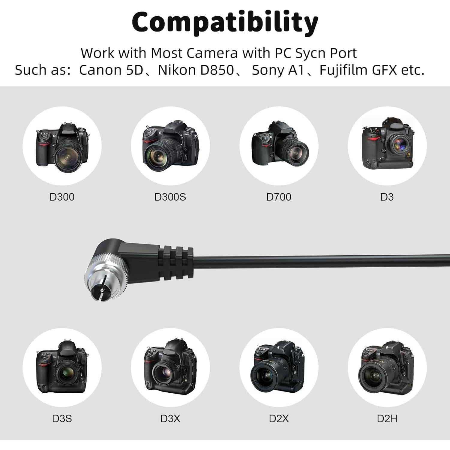 Cable de Disparador de Flash PC Sync 6.35mm Sqrmekoko