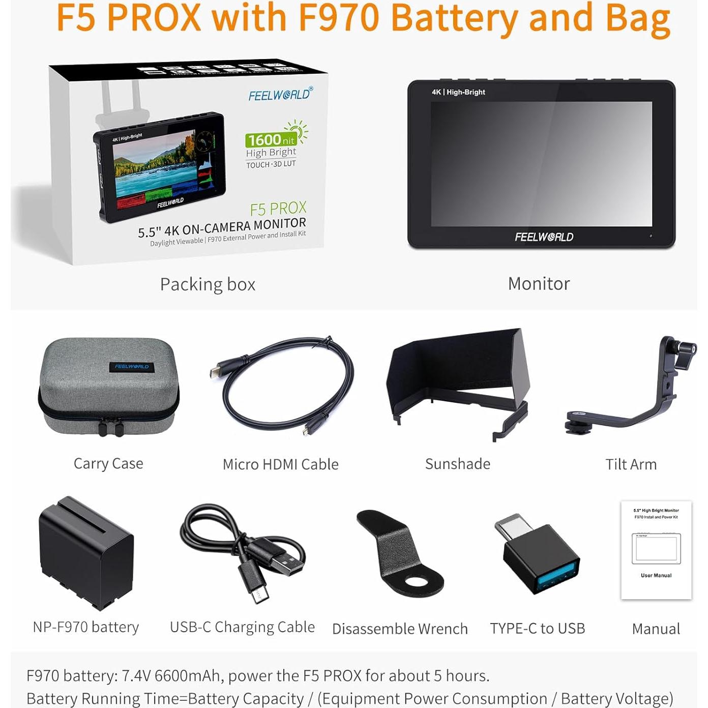 Monitor de Campo Feelworld F5 ProX 5.5" 1600nit HDMI Touch