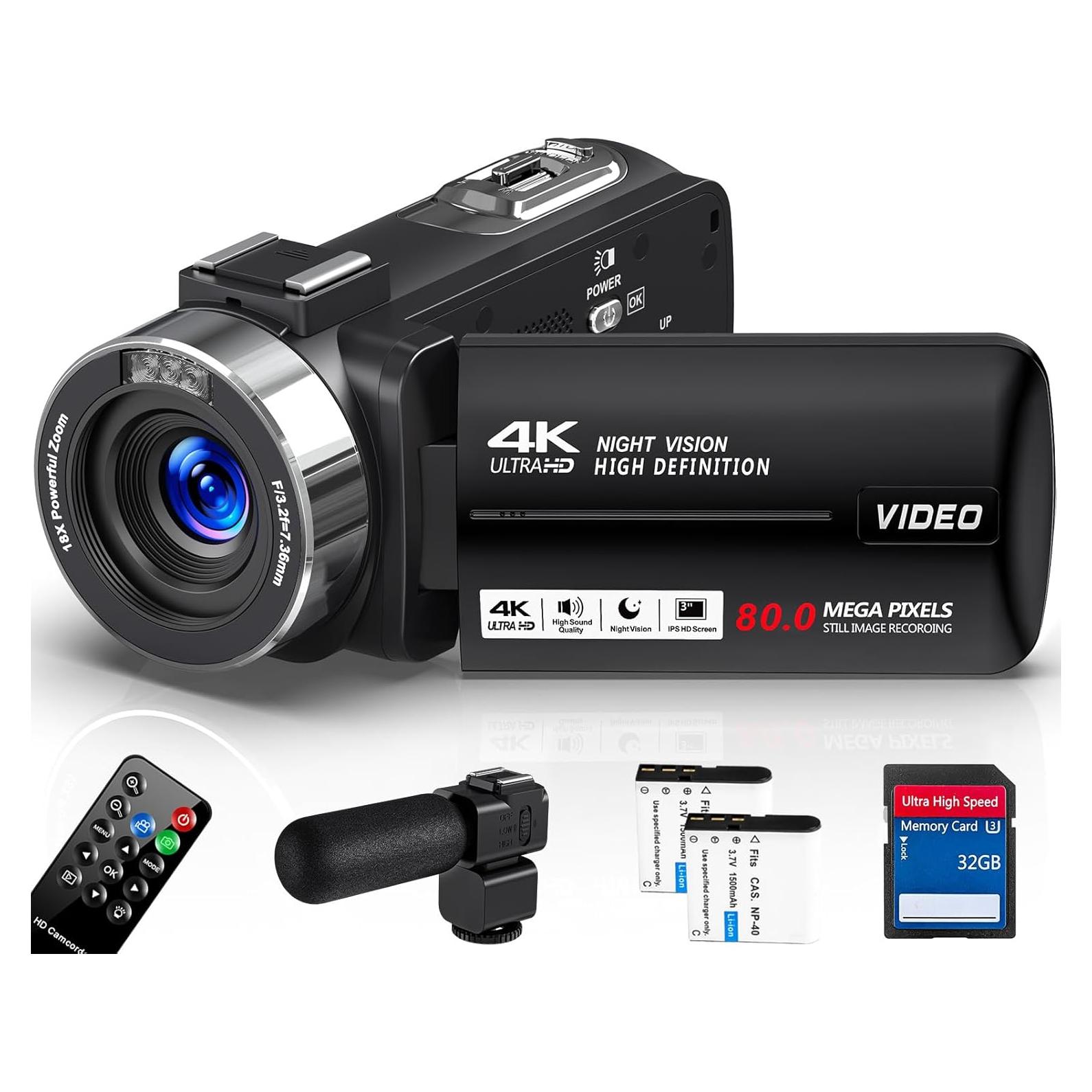 Cámara de video 4K Peryoua V107 con visión nocturna y micrófono