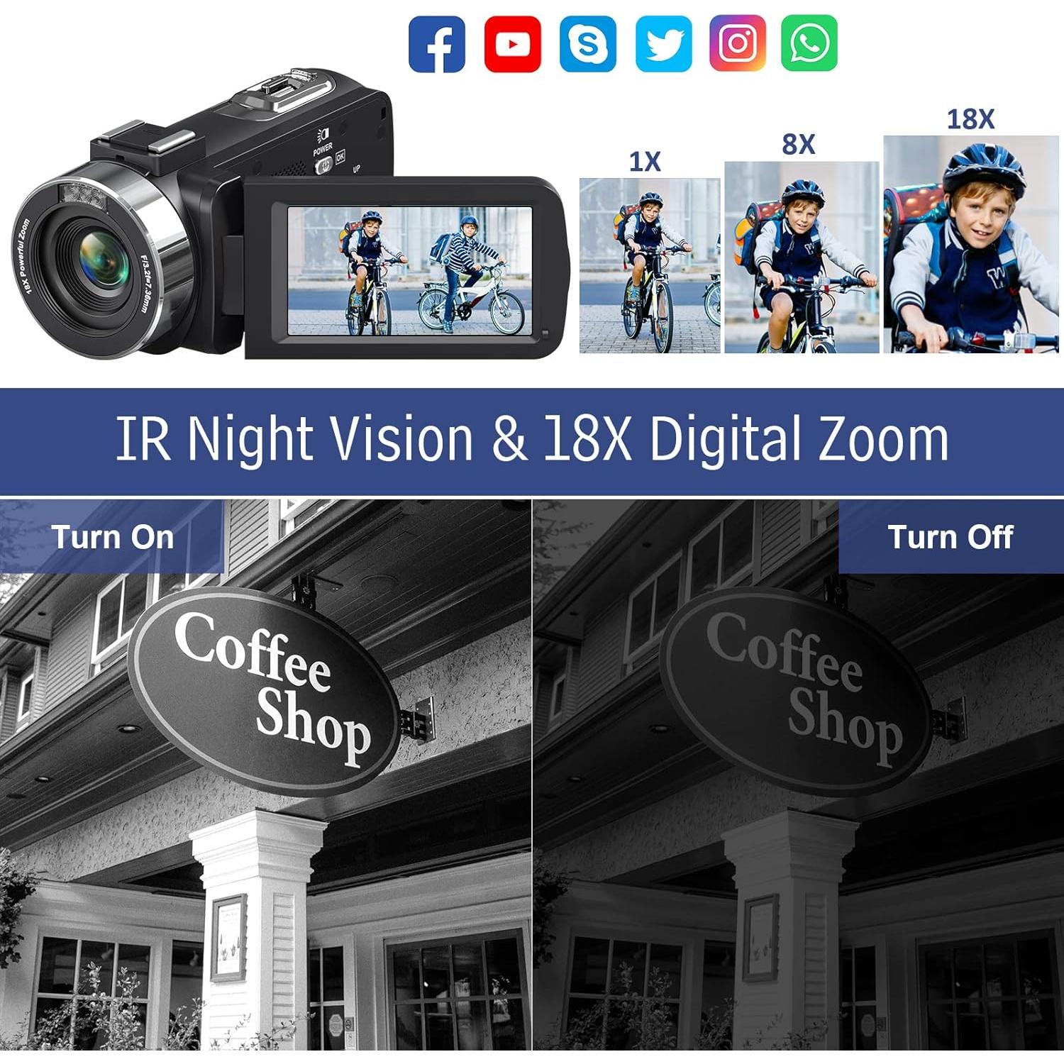 Cámara de video 4K Peryoua V107 con visión nocturna y micrófono