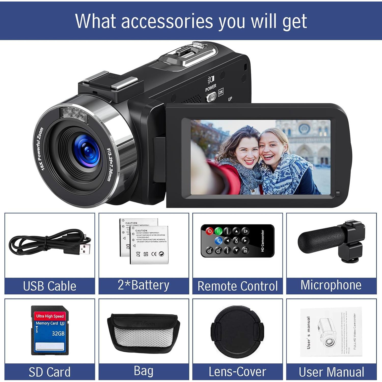 Cámara de video 4K Peryoua V107 con visión nocturna y micrófono