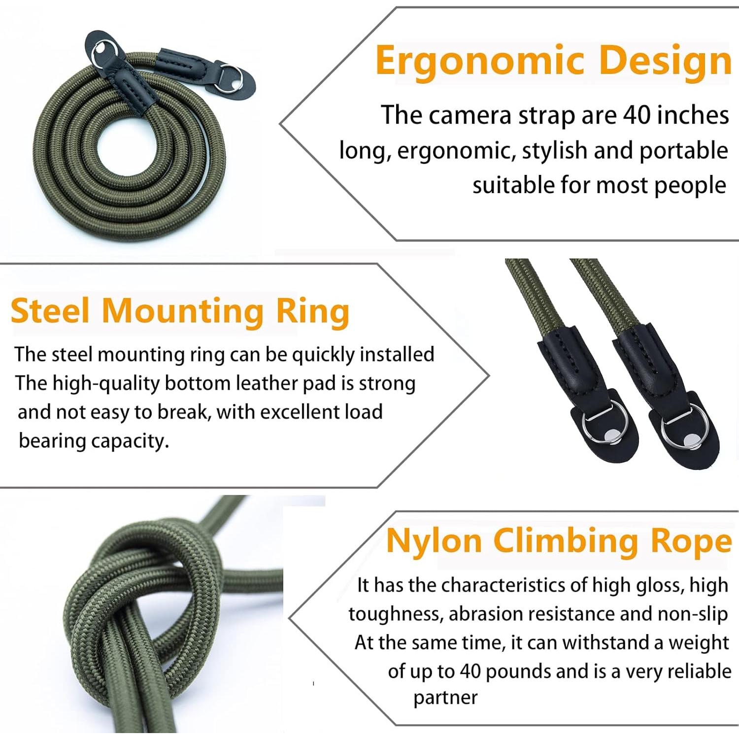 Correa de cámara Hargedis ST-CL con cuerda de escalada Verde