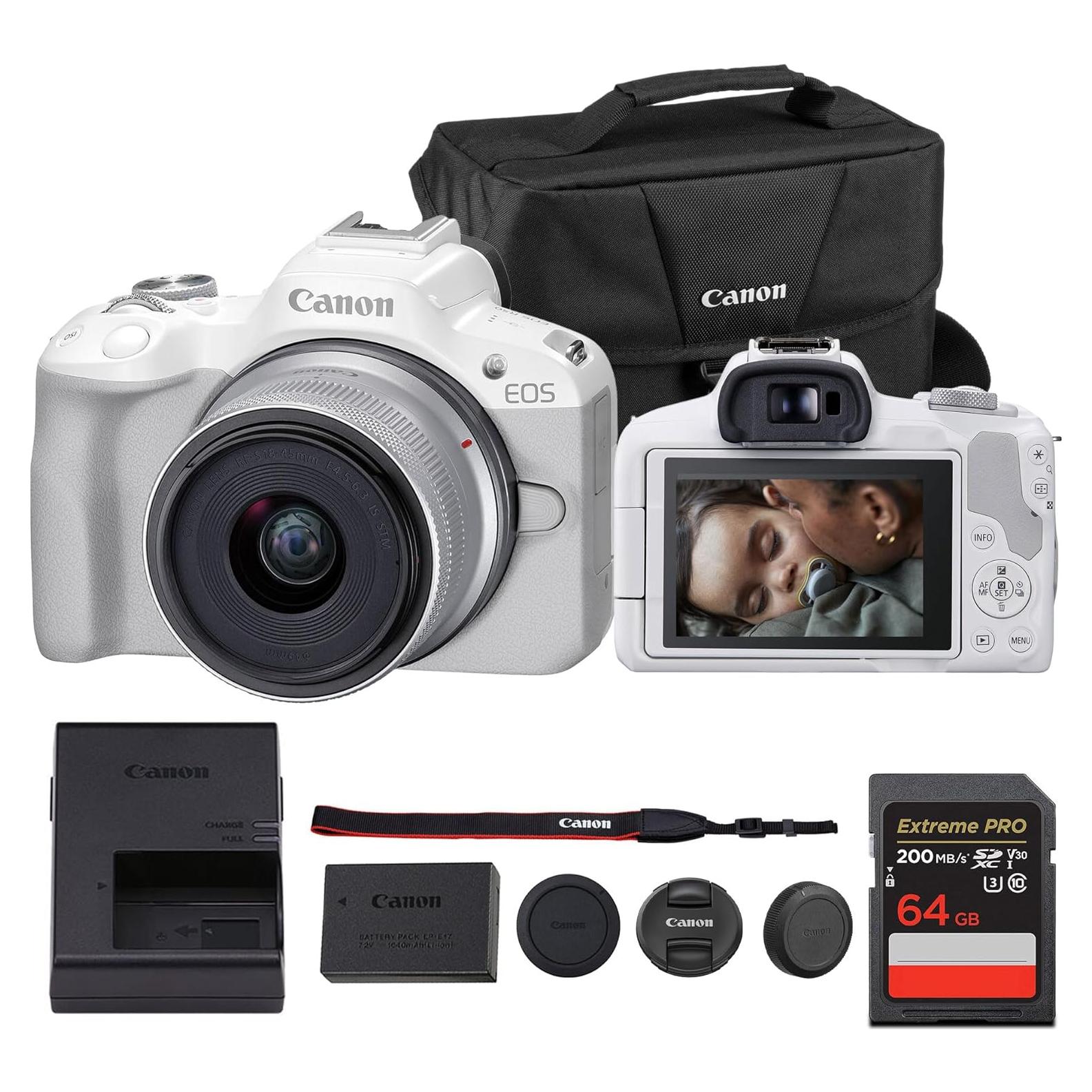 Kit Cámara Sin Espejo Canon EOS R50 Blanco con Lente 18-45mm