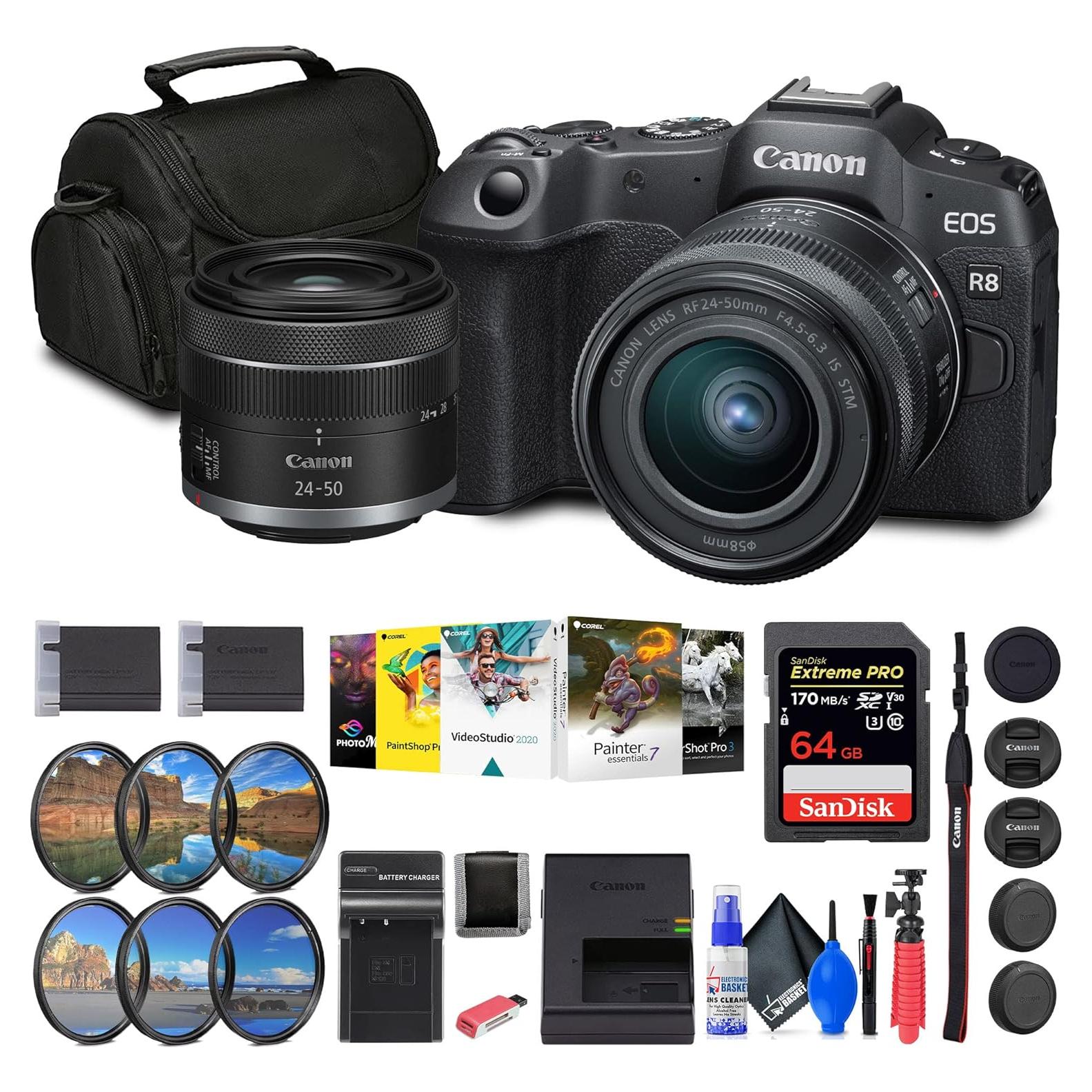 Cámara Sin Espejo Canon EOS R8 + Lente RF 24-50mm + Accesorios