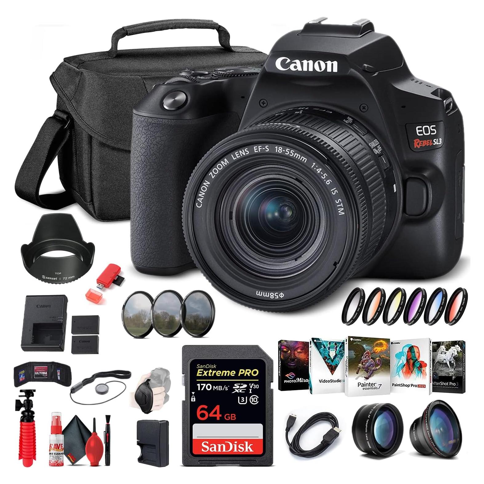 Cámara DSLR Canon EOS Rebel SL3 24.1MP + Lente 18-55mm + Accesorios