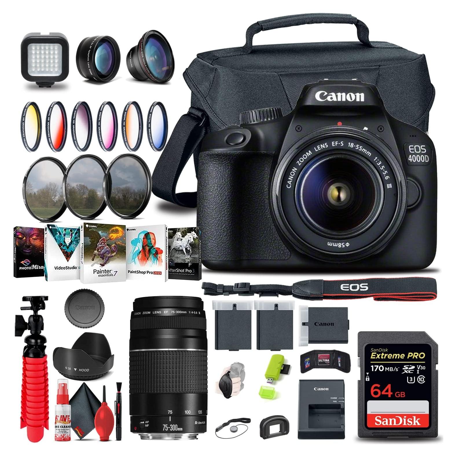 Cámara DSLR Canon EOS 4000D con Lente 18-55mm y Accesorios