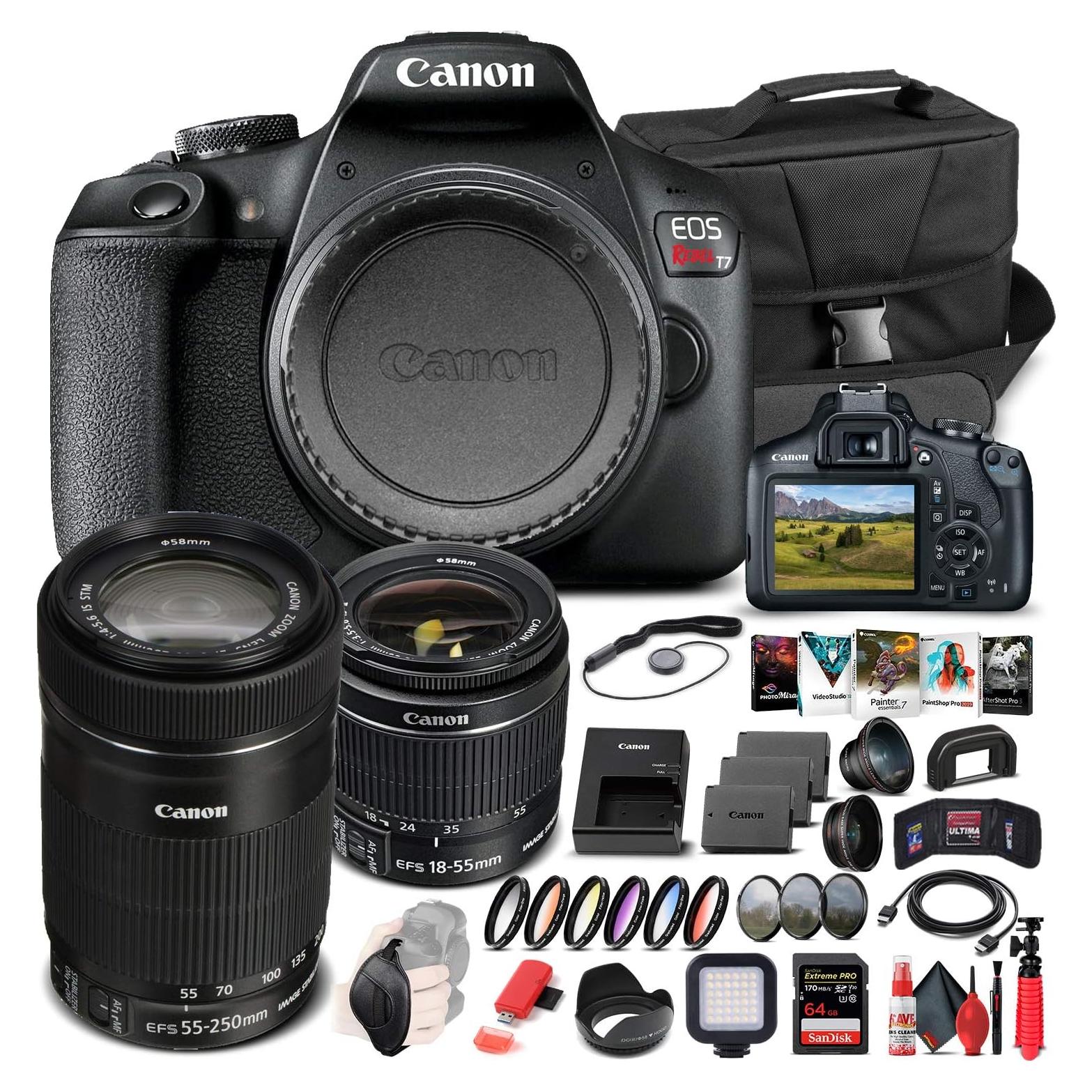 Cámara DSLR Canon EOS Rebel T7 + Lentes 18-55mm y 55-250mm