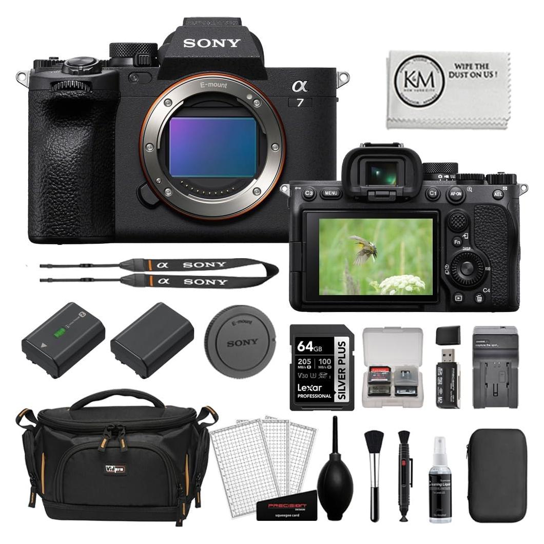 Sony Alpha a7 IV Mirrorless Camera Body Bundled with 64GB Memory Card + Case + Cleaning Kit + Memory Card Case + Card Reader + Screen Protectors + Battery and Charger + Cloth (10 Items)
