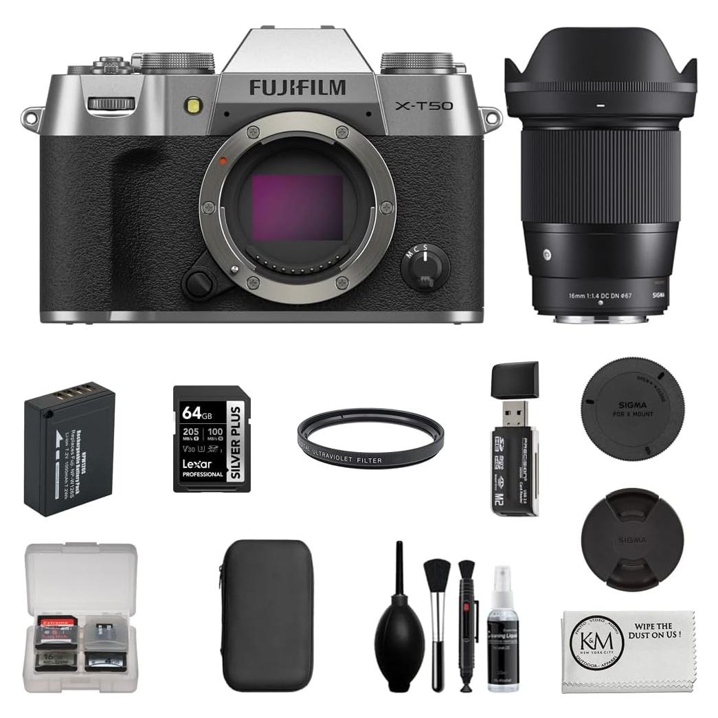Cámara sin Espejo Fujifilm X-T50 Plateada con Lente Sigma 16mm