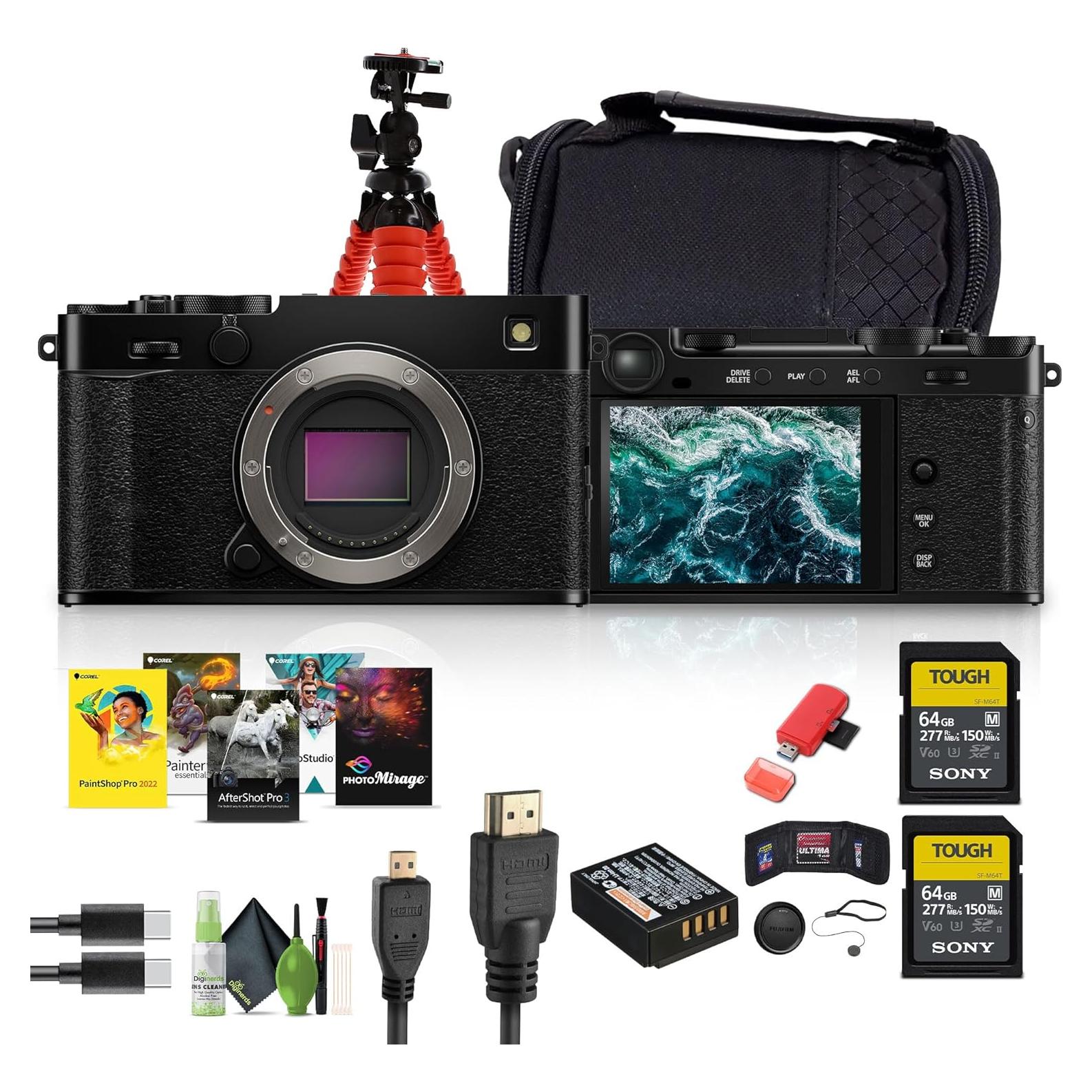 X-E5 Mirrorless Digital Camera (Black) Bundle with 2X 64GB UHS-II SDXC Memory Card + Micro HDMI Cable + Carrying Case + More