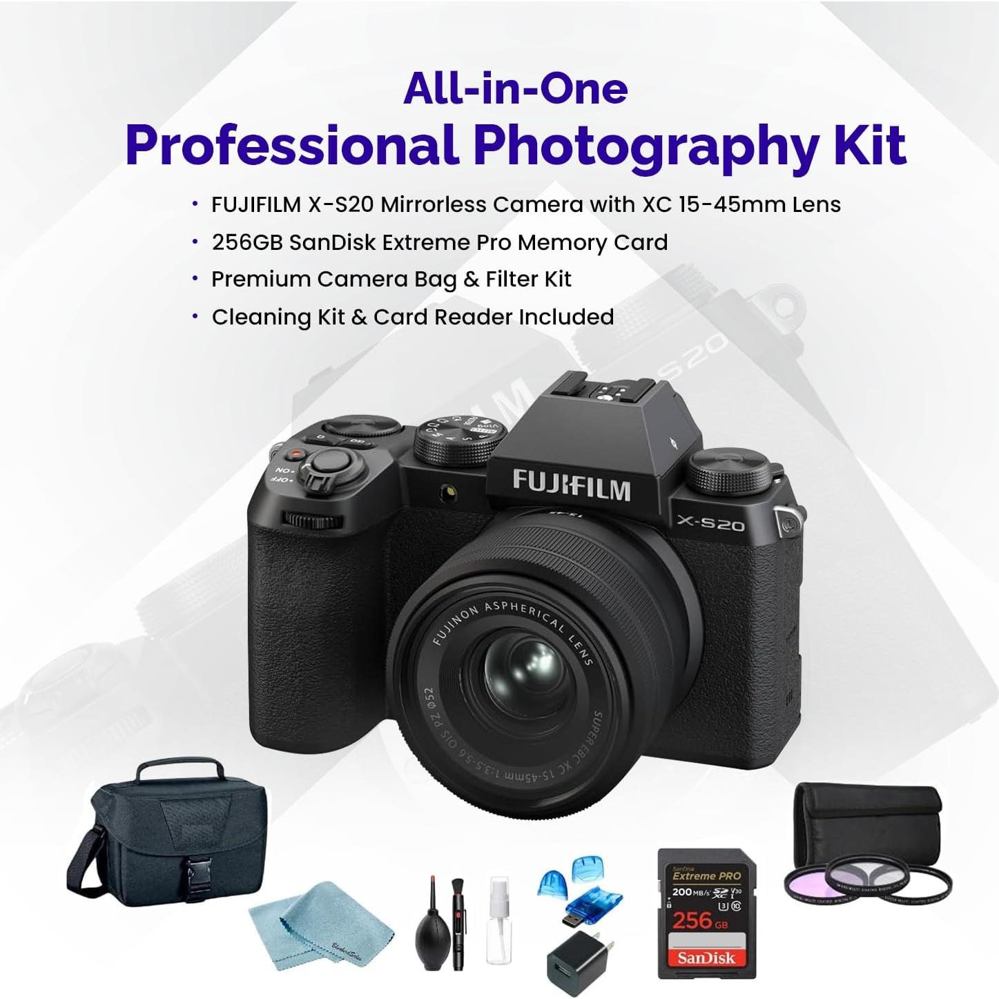 Cámara Sin Espejo Fujifilm X-S20 con Lente 15-45mm y Accesorios