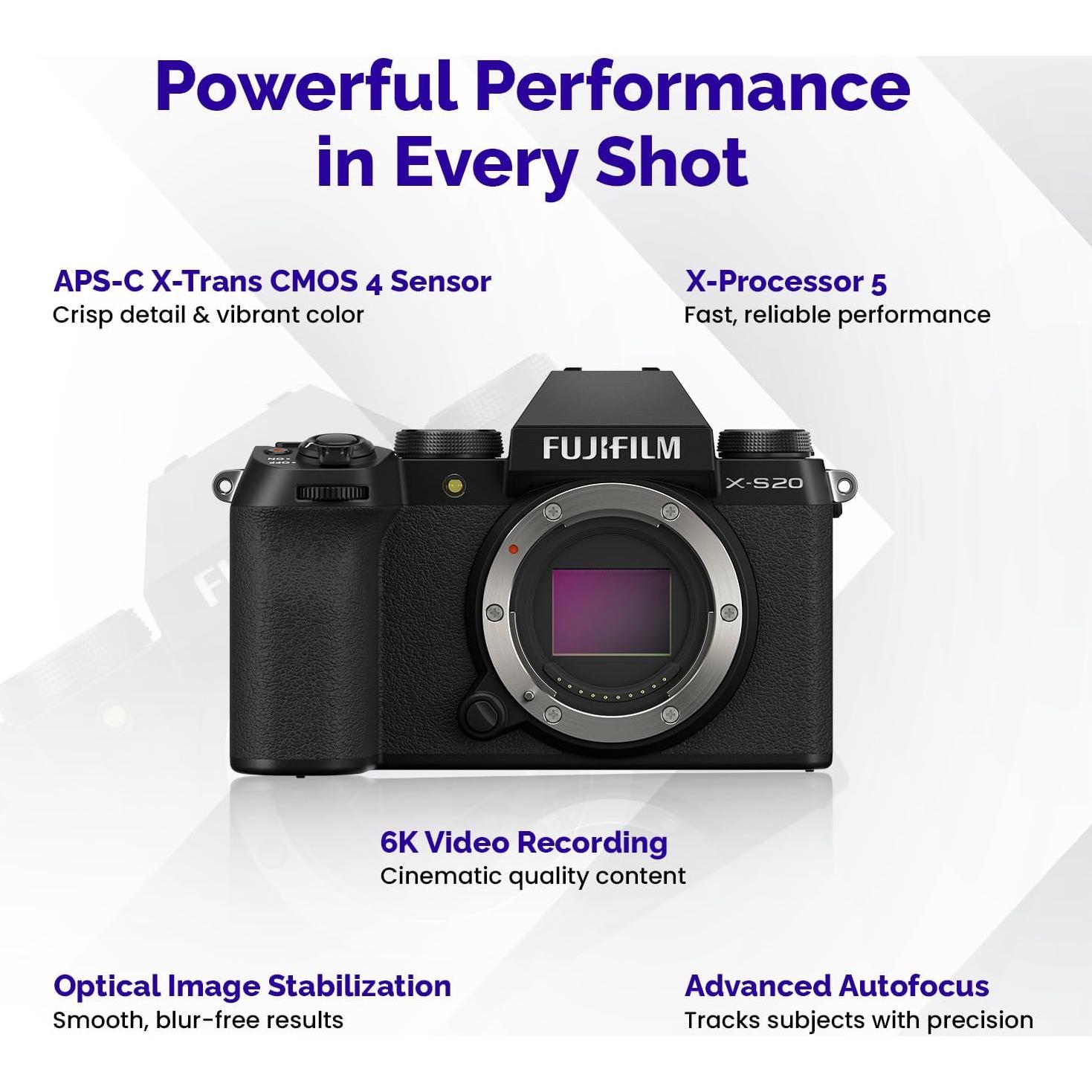 Cámara Sin Espejo Fujifilm X-S20 con Lente 15-45mm y Accesorios