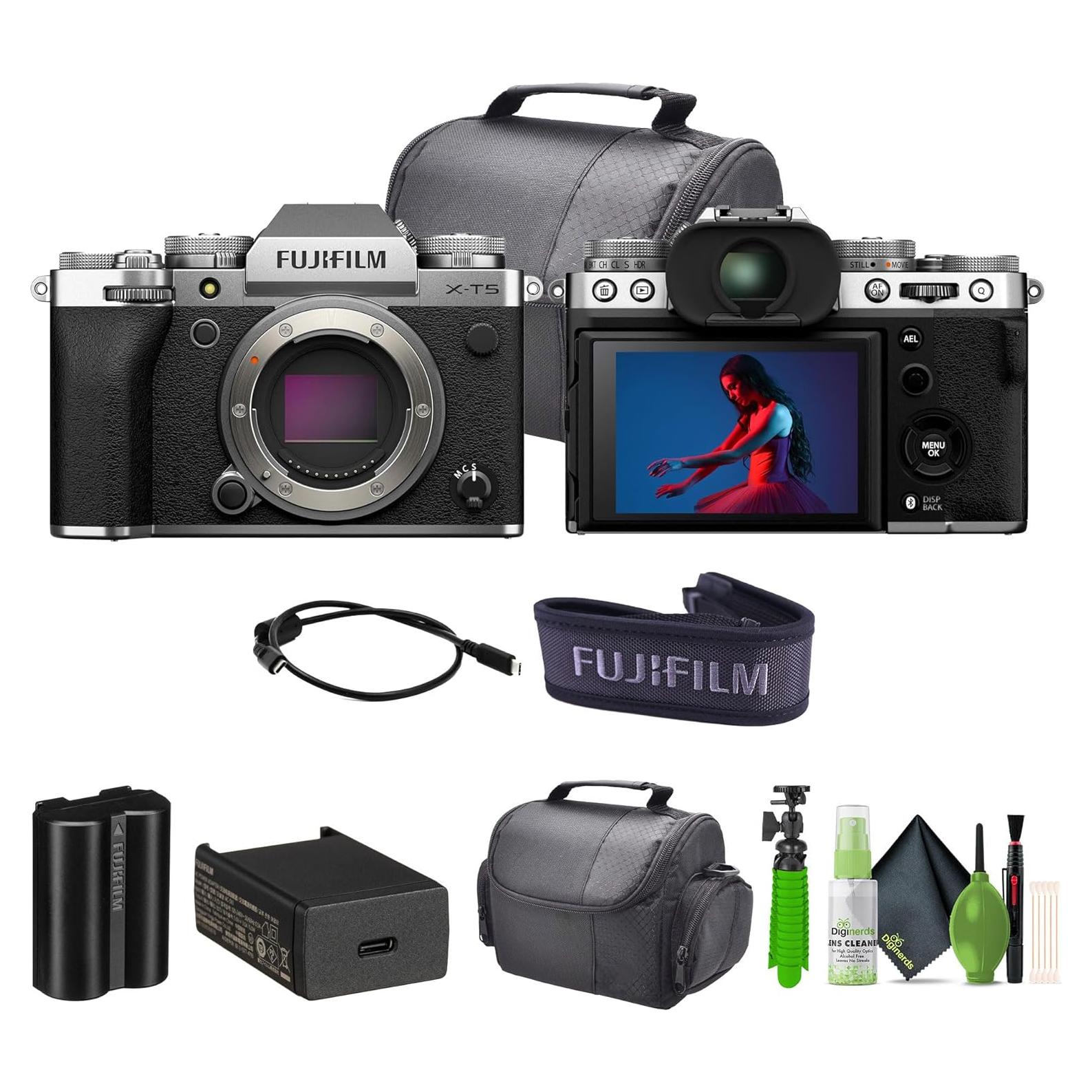 Cámara Digital Sin Espejo Fujifilm X-T5 Plateada + Kit de Limpieza + Trípode 30 cm + Bolsa