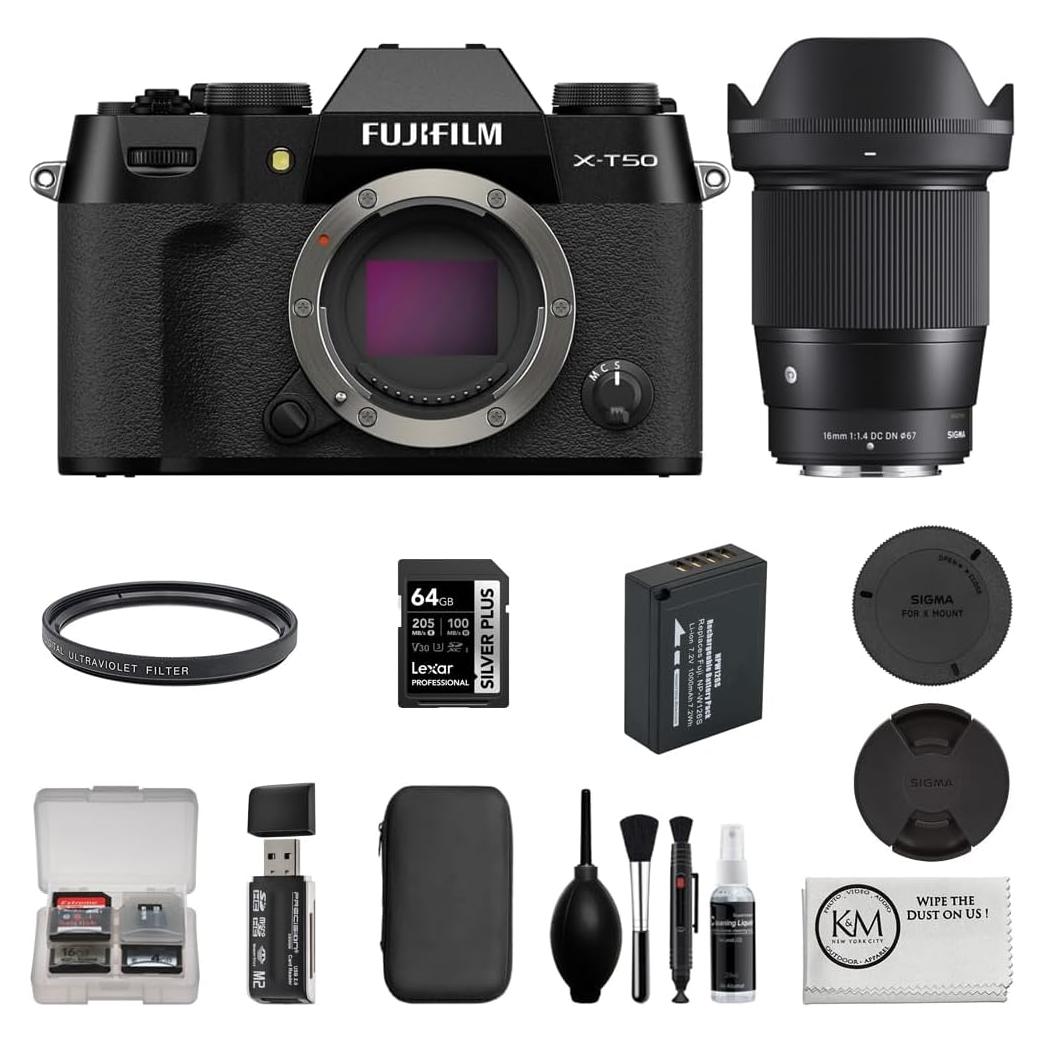 Cámara sin Espejo Fujifilm X-T50 + Lente Sigma 16mm + Accesorios