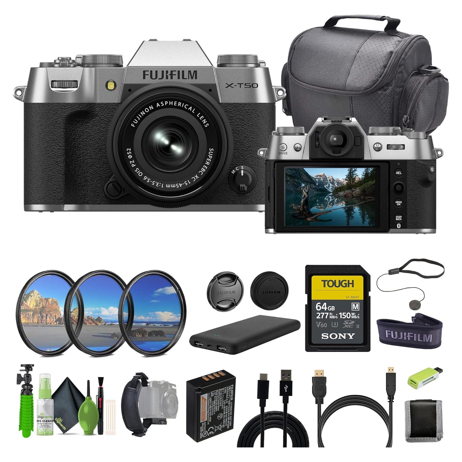 Cámara Digital Sin Espejo Fujifilm X-T50 Plata con Lente 15-45mm