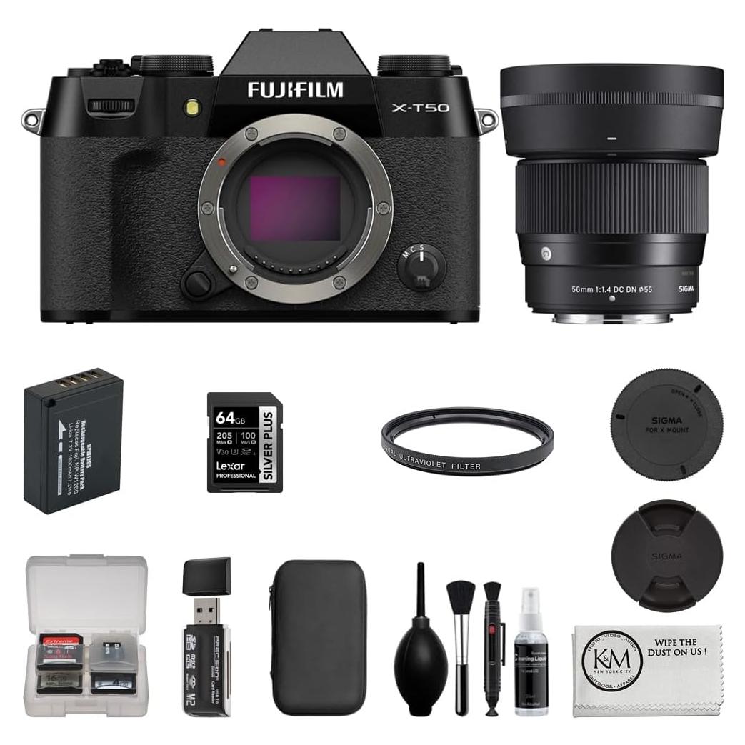 Cámara sin Espejo Fujifilm X-T50 Negra con Lente Sigma 56mm f/1.4