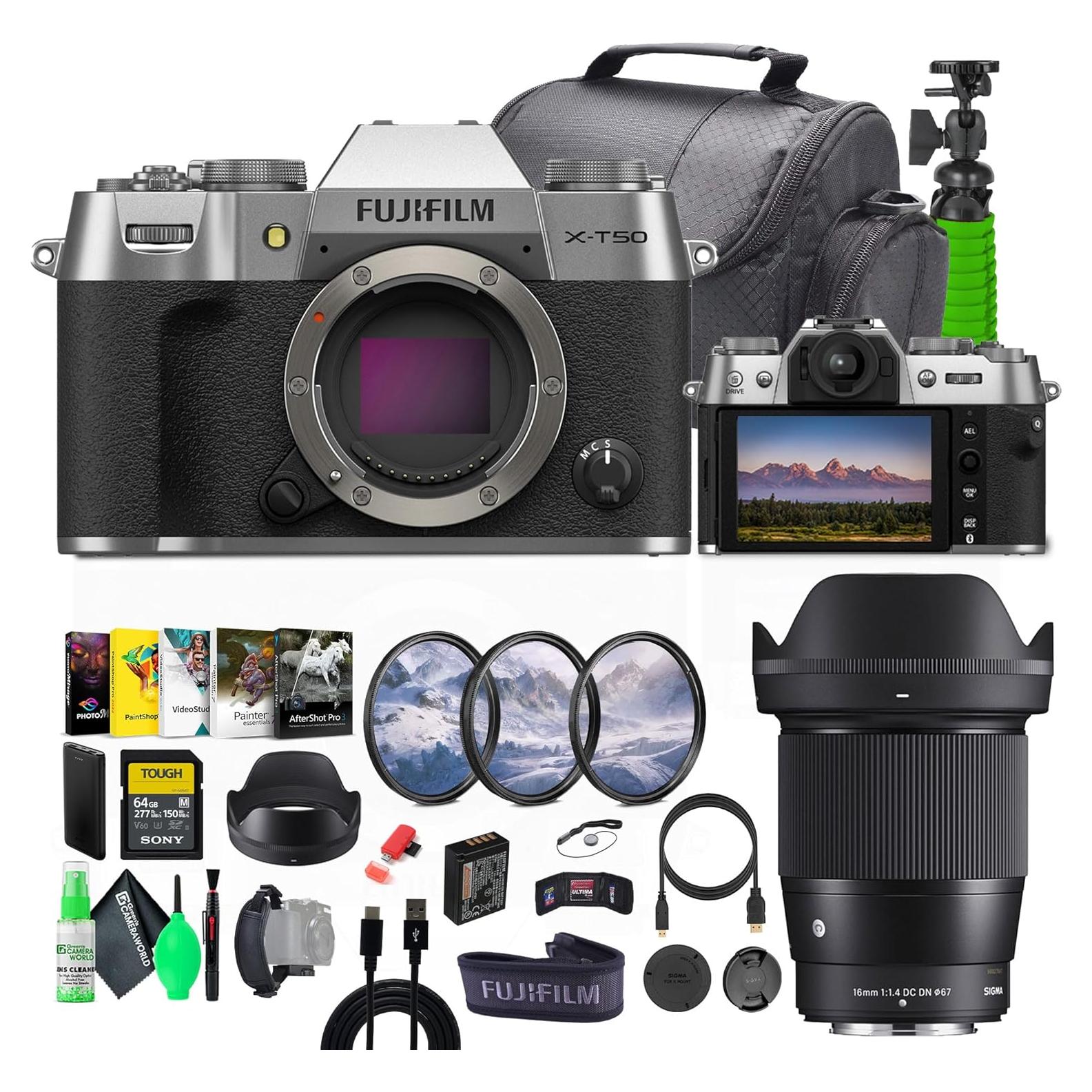 Cámara Sin Espejo Fujifilm X-T50 Plata + Lente Sigma 16mm + Accesorios