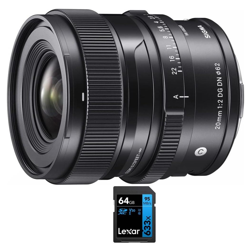 Lente Sigma 20mm F2 DG DN para Sony E + Tarjeta 64GB