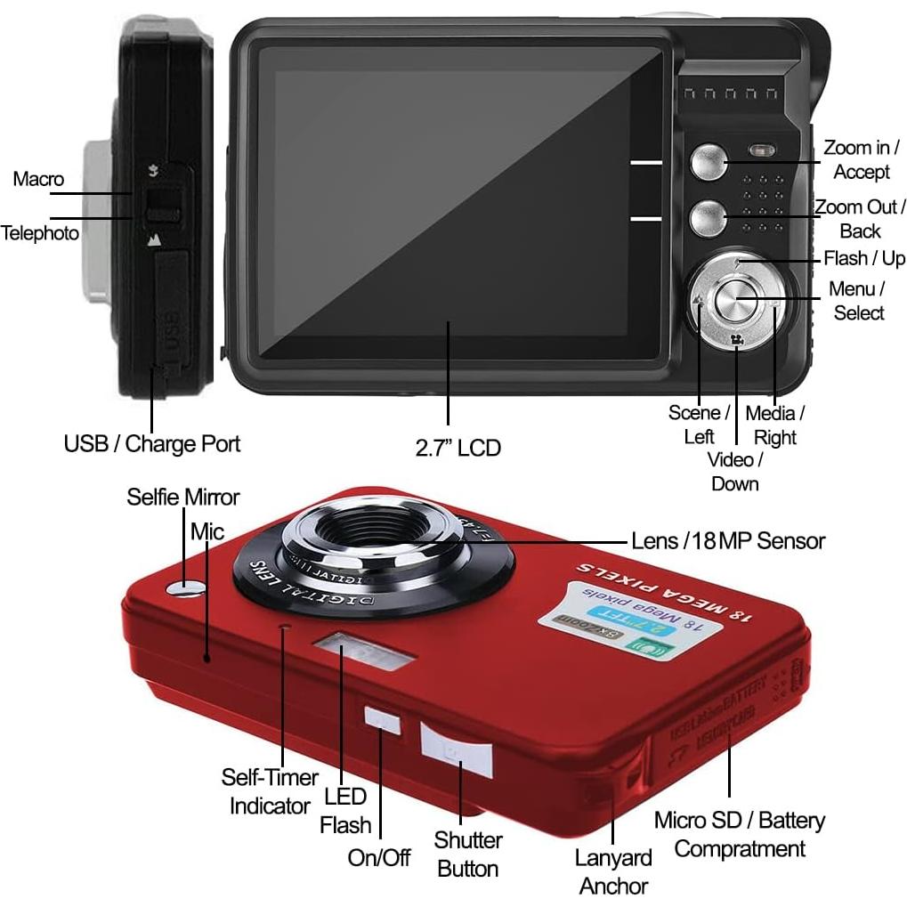 Cámara Digital Acuvar 18MP HD con Pantalla LCD 6.86cm