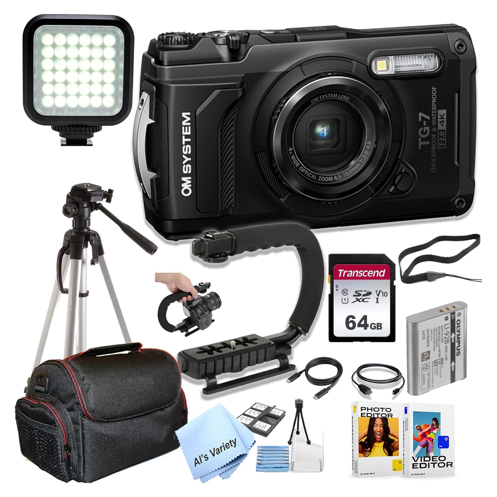 Cámara Digital OM SYSTEM Tough TG-7 Negra + 64GB + Accesorios