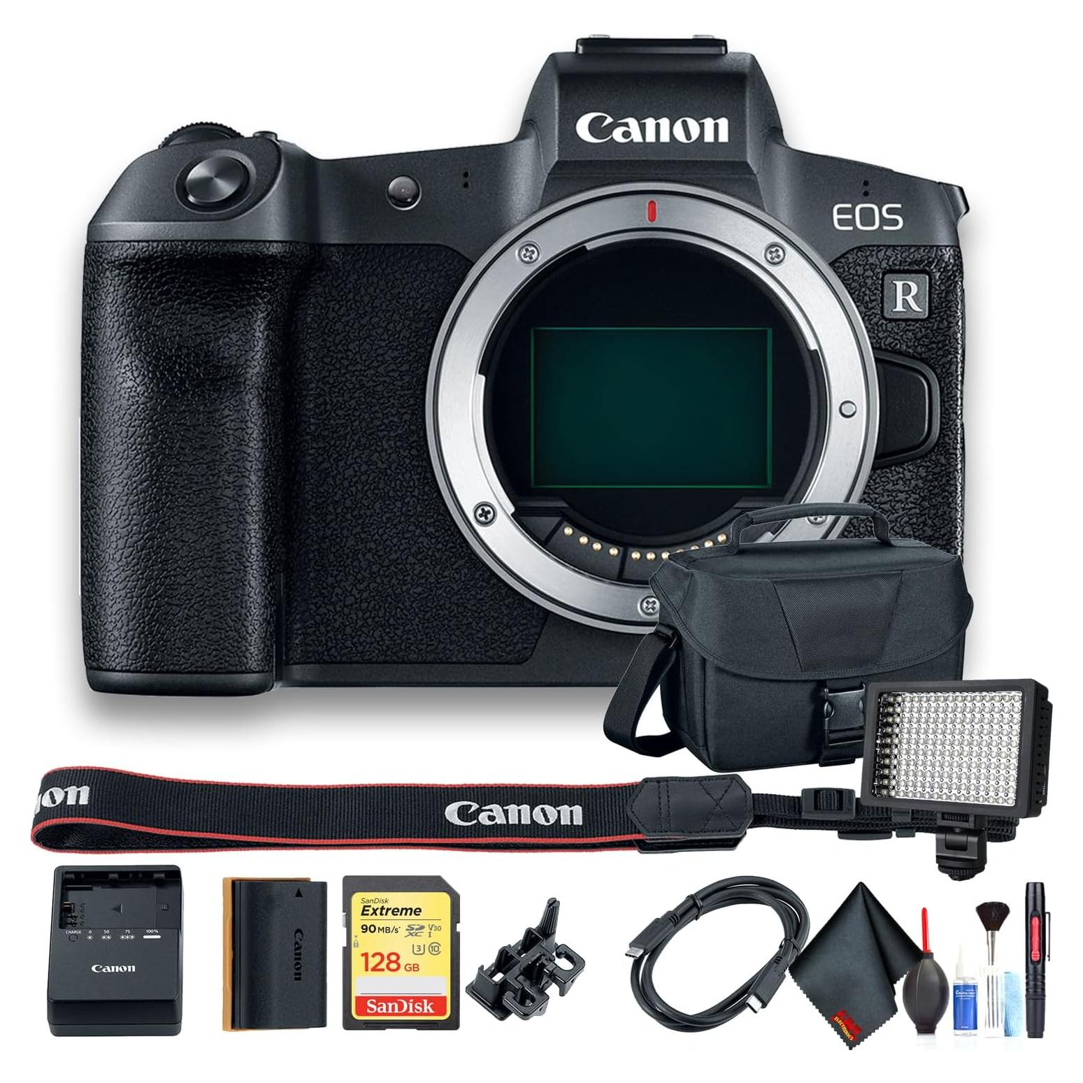 Canon EOS R Mirrorless Digital Camera International Model (3075C002) W/Bag, 128GB Card, LED Light and More (Renewed)
