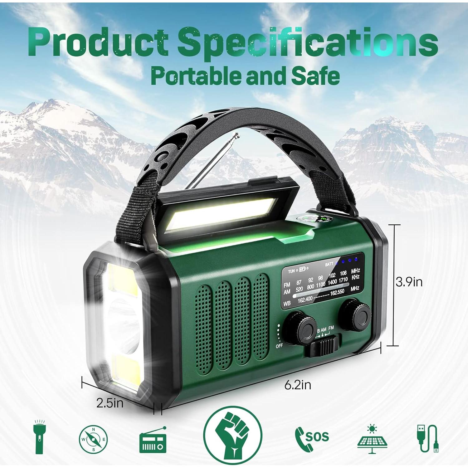 Radio de Emergencia Aivica NOAA 10000mAh Carga Solar LED