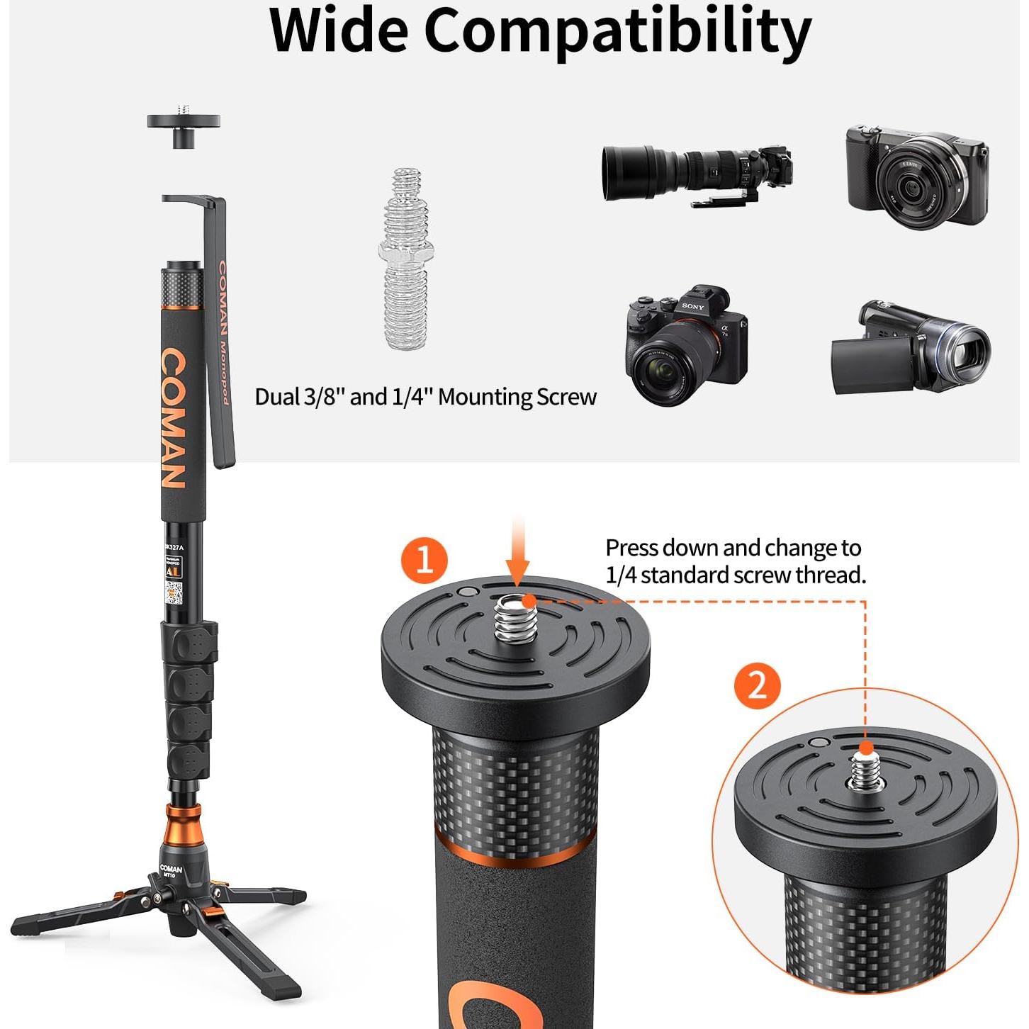 Monopie COMAN Q6 con Pies de Trípode 70.6" 22 lbs para Cámara