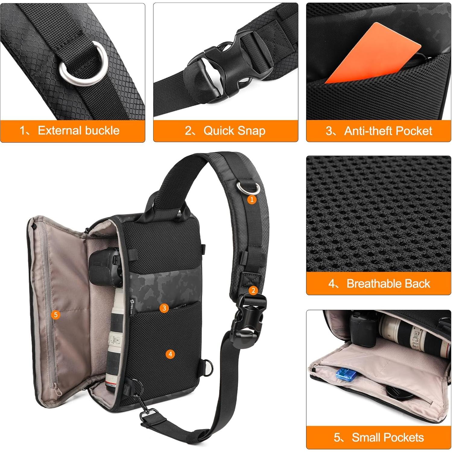 Bolsa de cámara TULLIO Crossbody impermeable 6.5L DSLR SLR