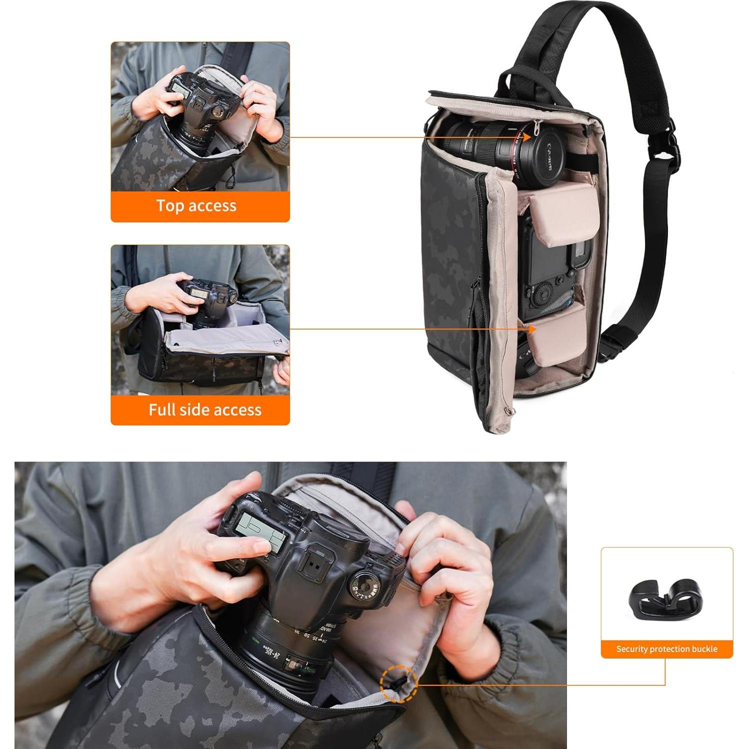 Bolsa de cámara TULLIO Crossbody impermeable 6.5L DSLR SLR