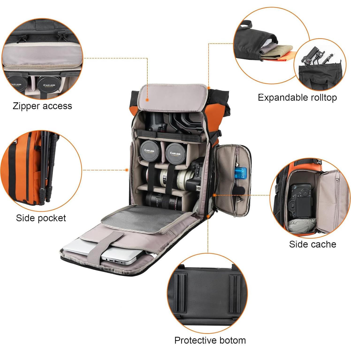 Mochila para cámara Besnfoto impermeable 20.7L naranja