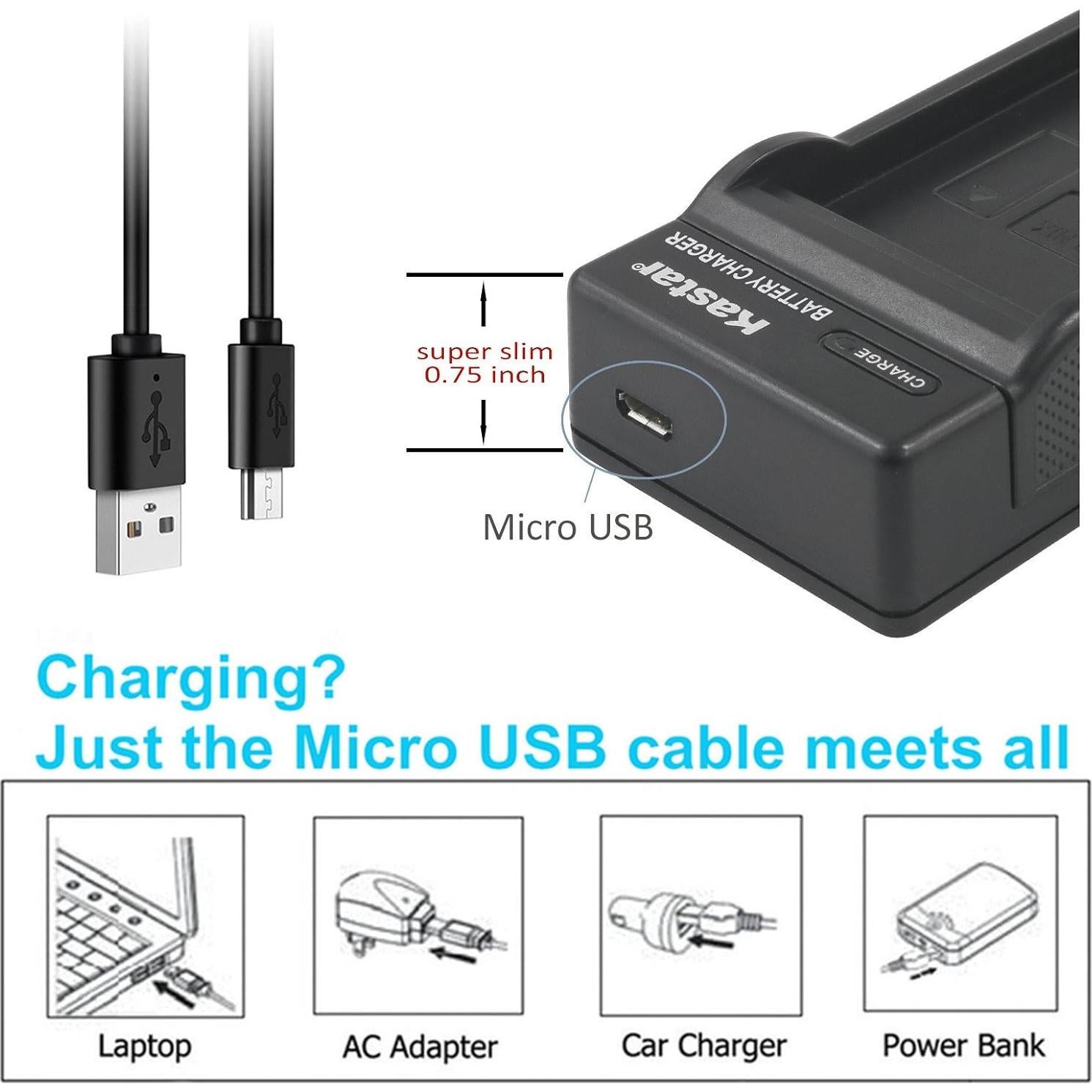 Batería y Cargador Kastar para Panasonic DMW-BCK7E - 2 Piezas